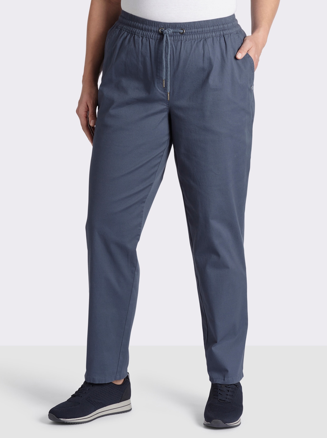 sheego Chinohose mit Gummibund und Bindeband - rauchblau