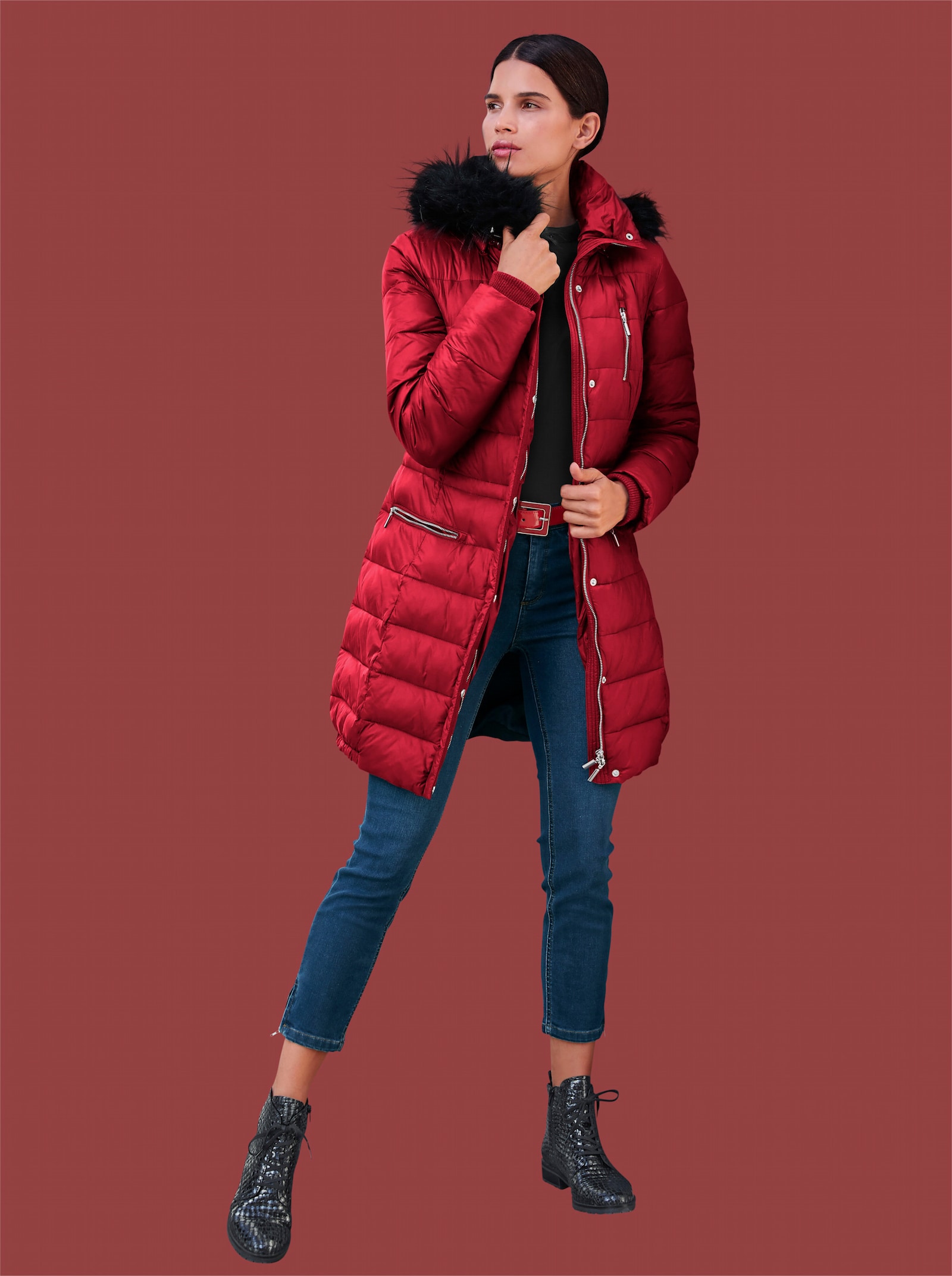 heine Steppjacke mit abnehmbarer Kapuze - rot