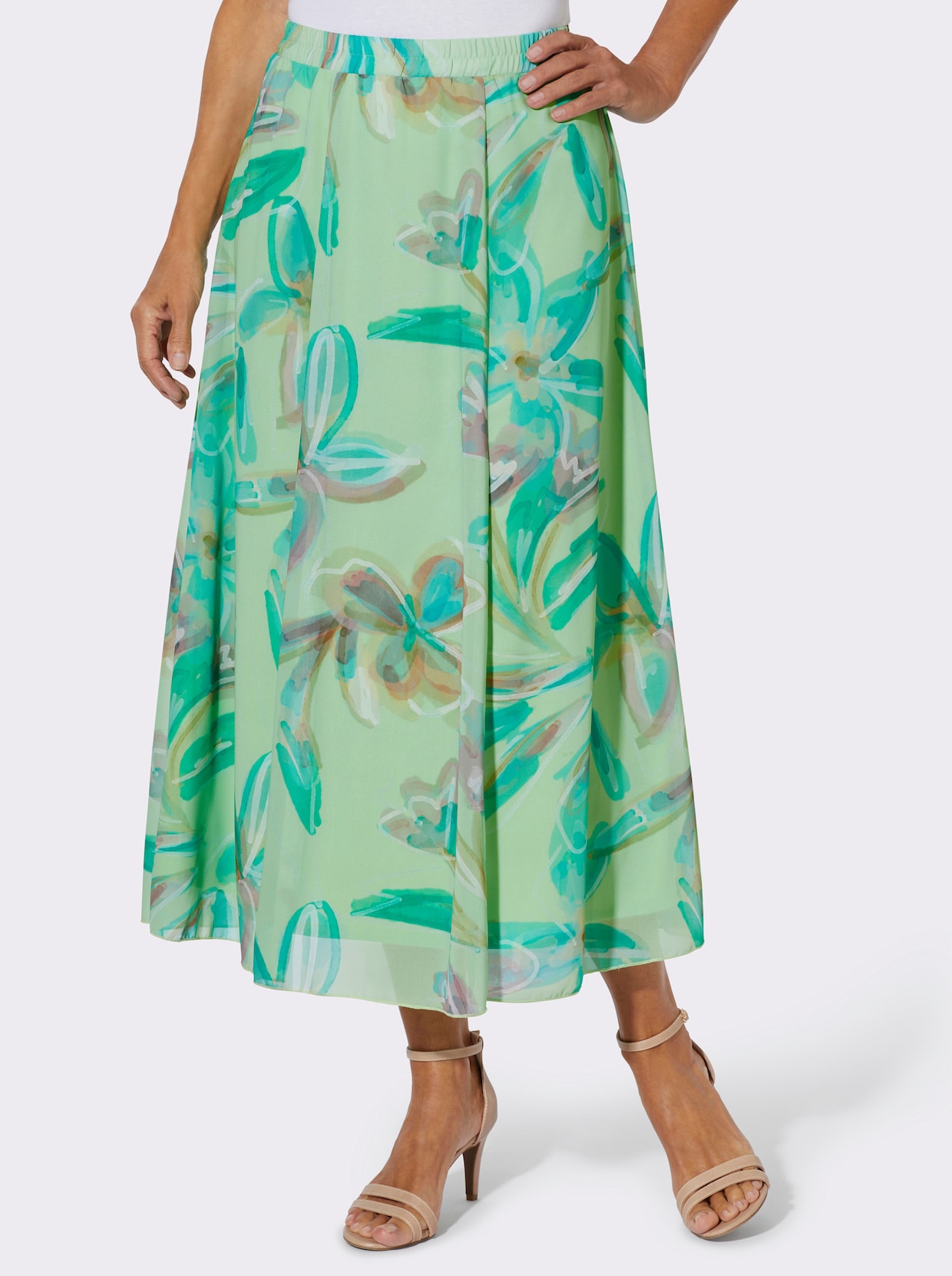 Bahnenrock mit Blütendruck - reseda-rosé-bedruckt