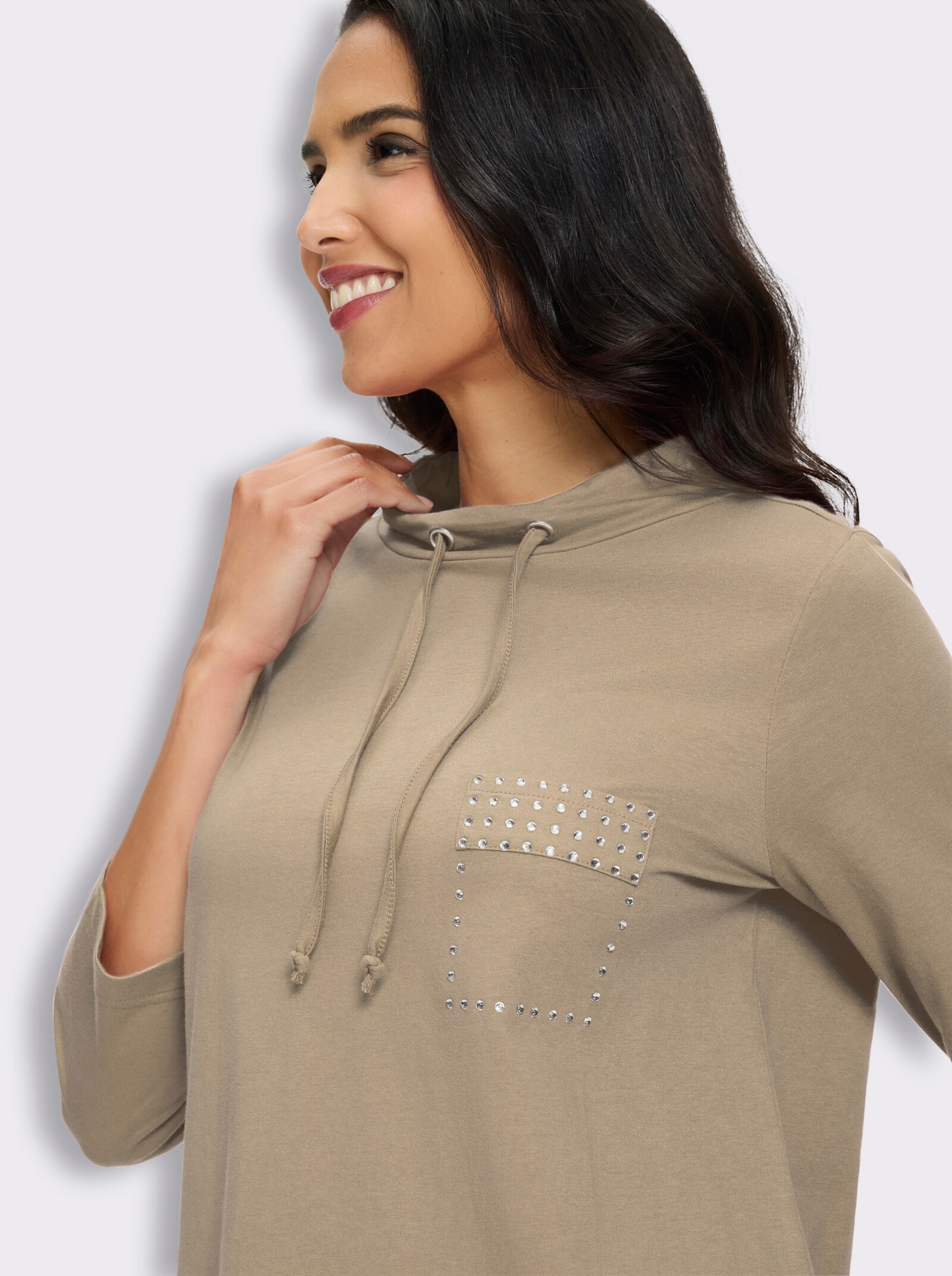 Longshirt mit Glitzersteinchen - beige