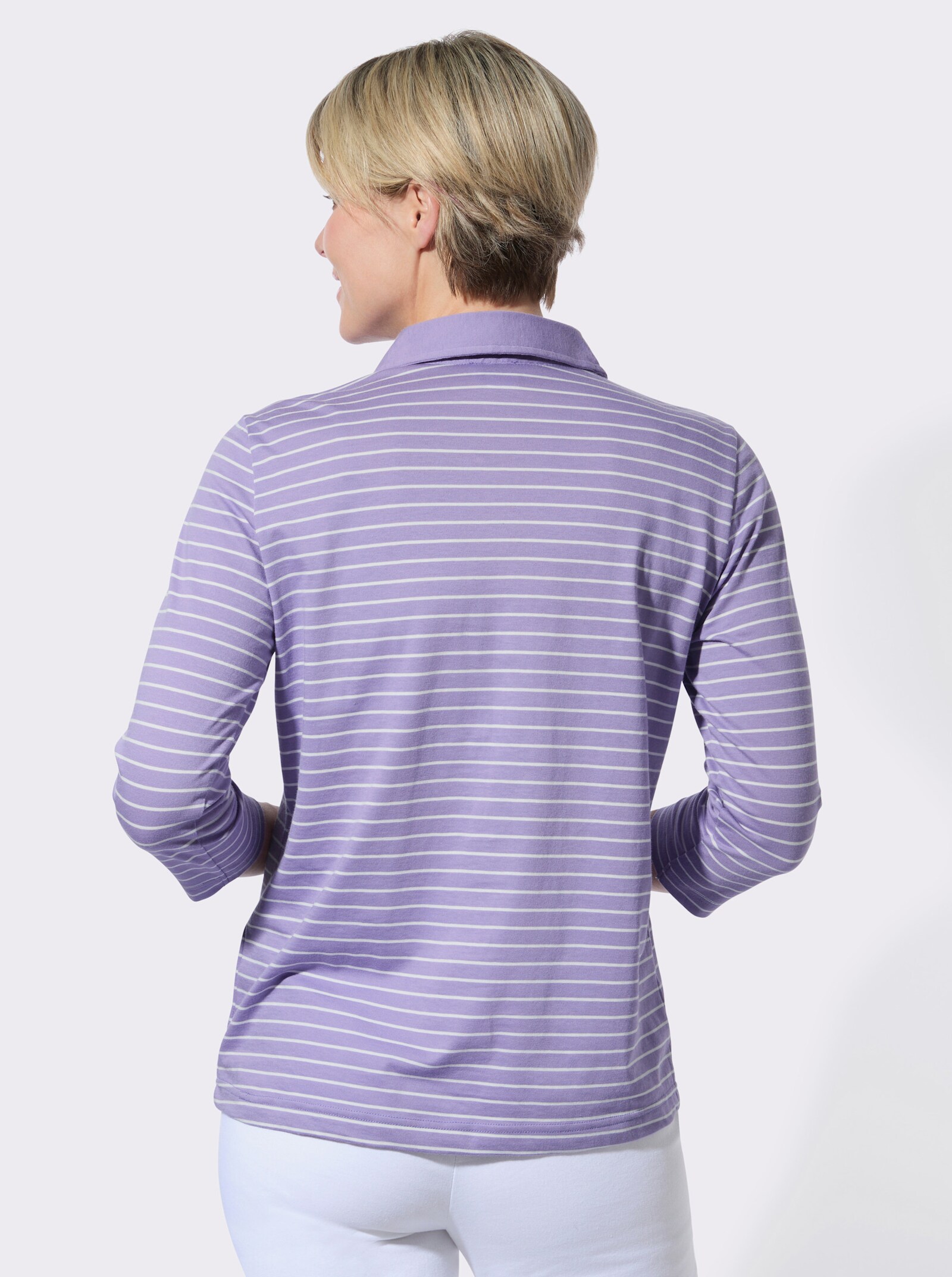 Poloshirt im Ringel-Dessin - lavendel-ecru-geringelt
