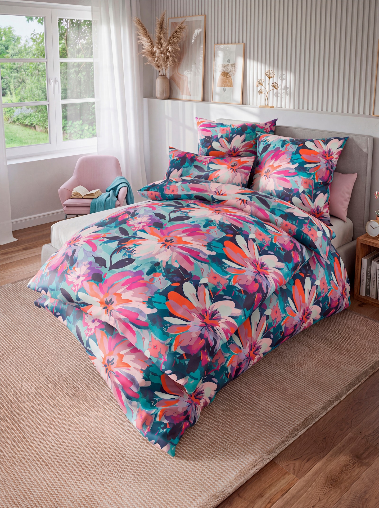 wäschepur Bettwäsche - mint-fuchsia-bedruckt