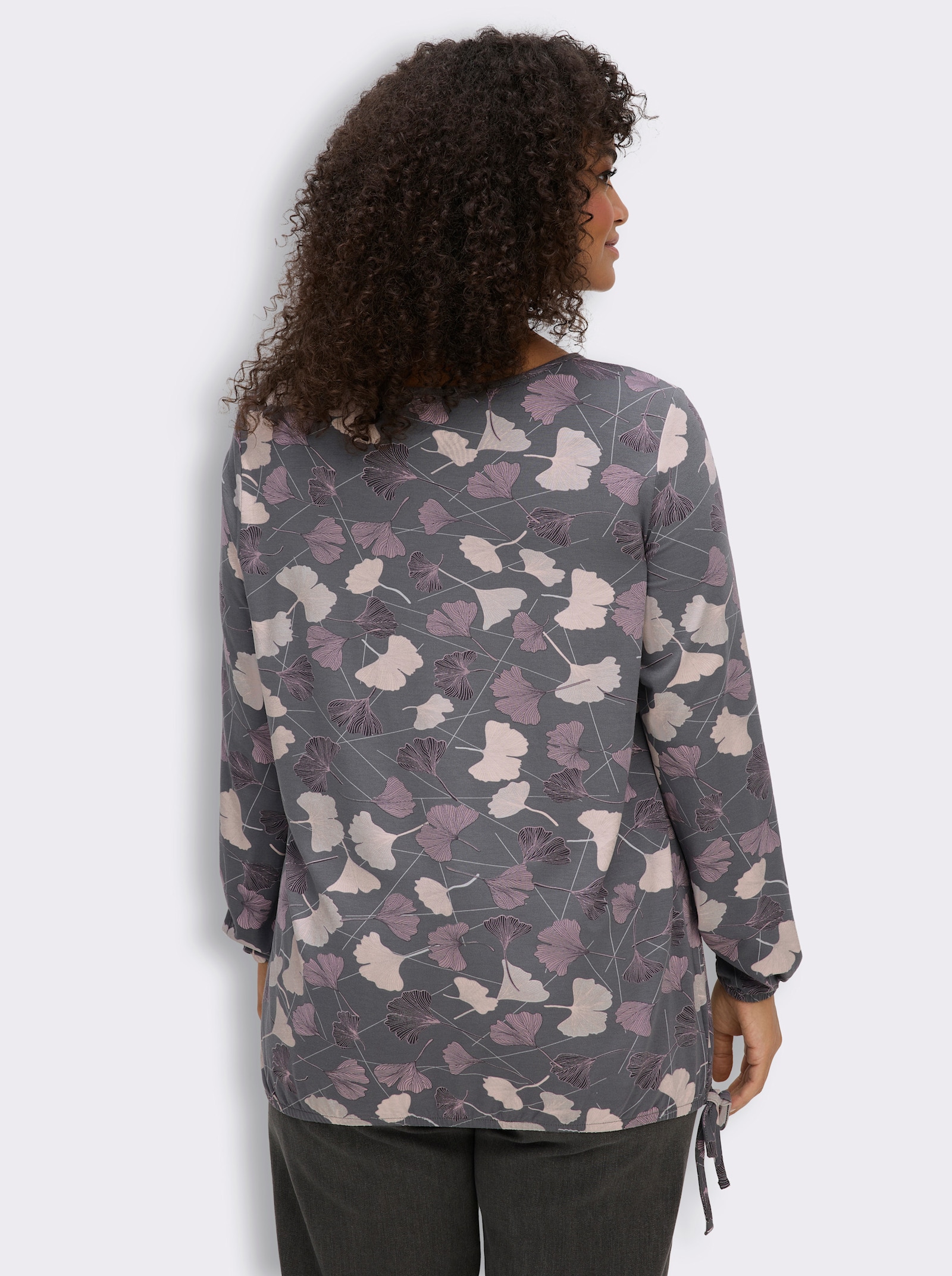 Rundhalsshirt - hellgrau-mauve-bedruckt