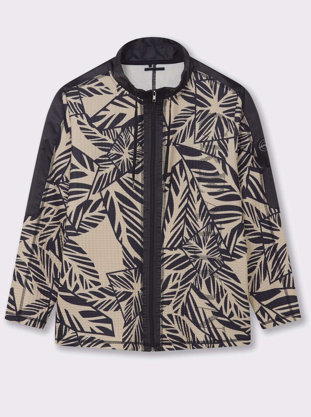 Shirtjacke in Struktur-Qualität, bedruckt - schwarz-sand
