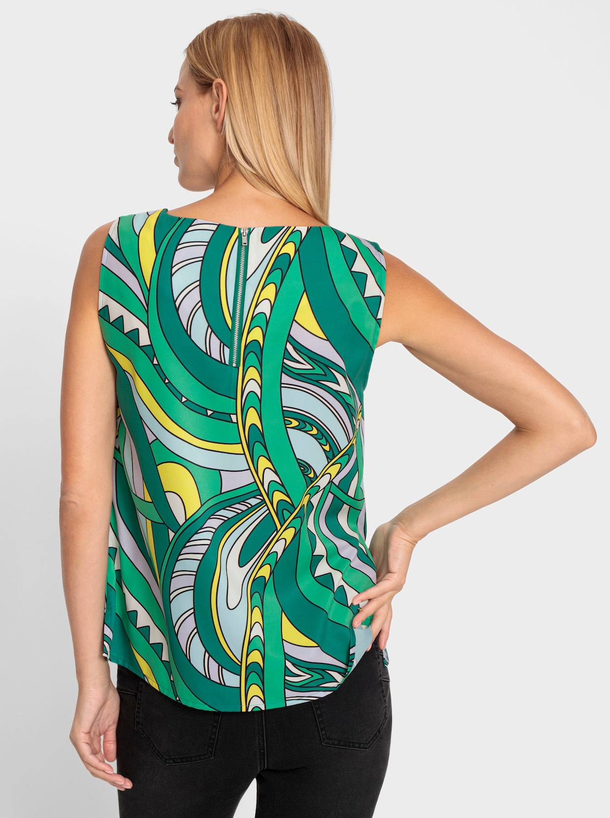 heine Top met print - grasgroen/champagne bedrukt