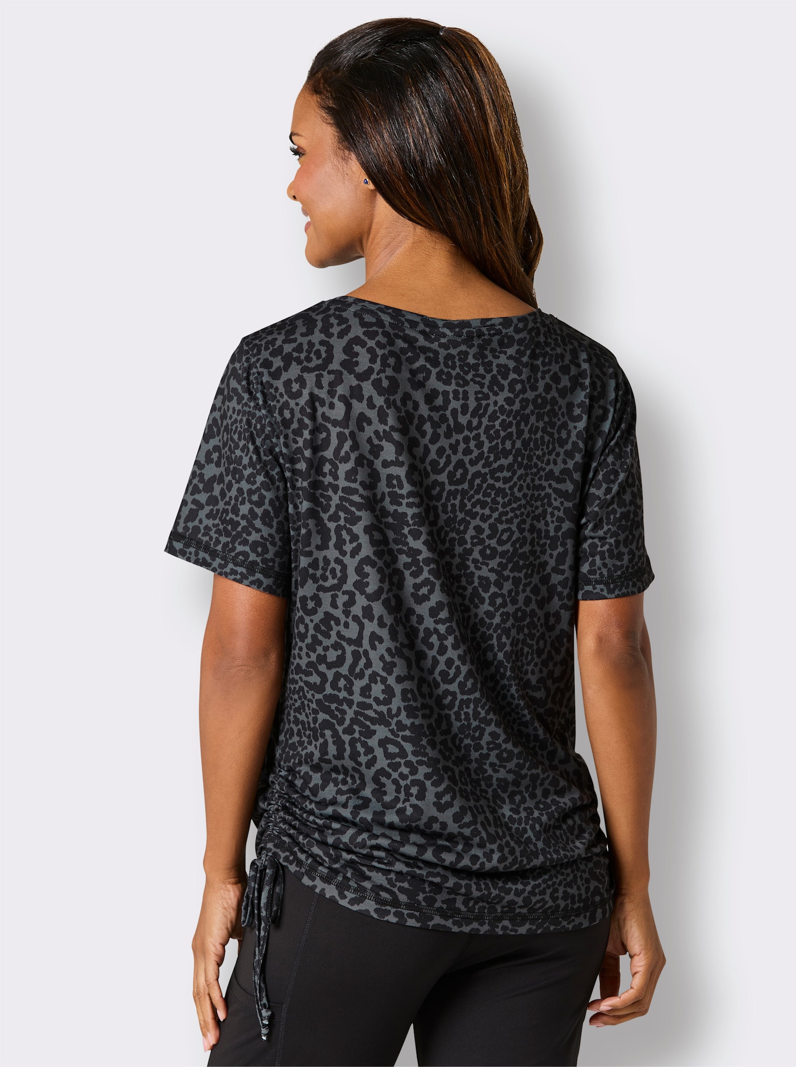 Catamaran Sports Funktionsshirt mit seitlicher Raffung - anthrazit-schwarz-bedruckt