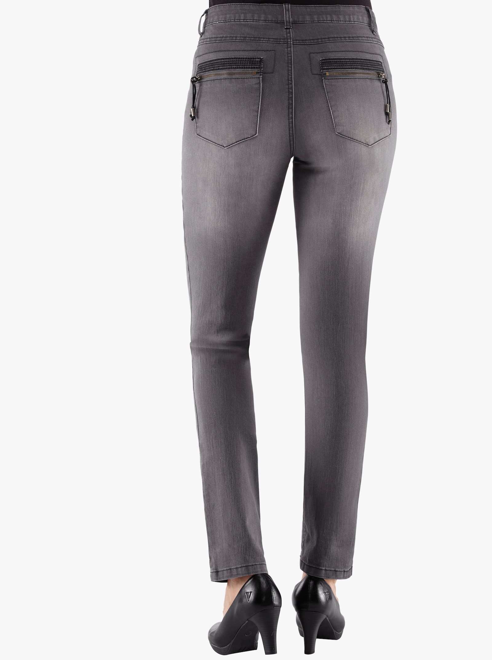 Skinny jeans met rits op achterzakken - grey-denim