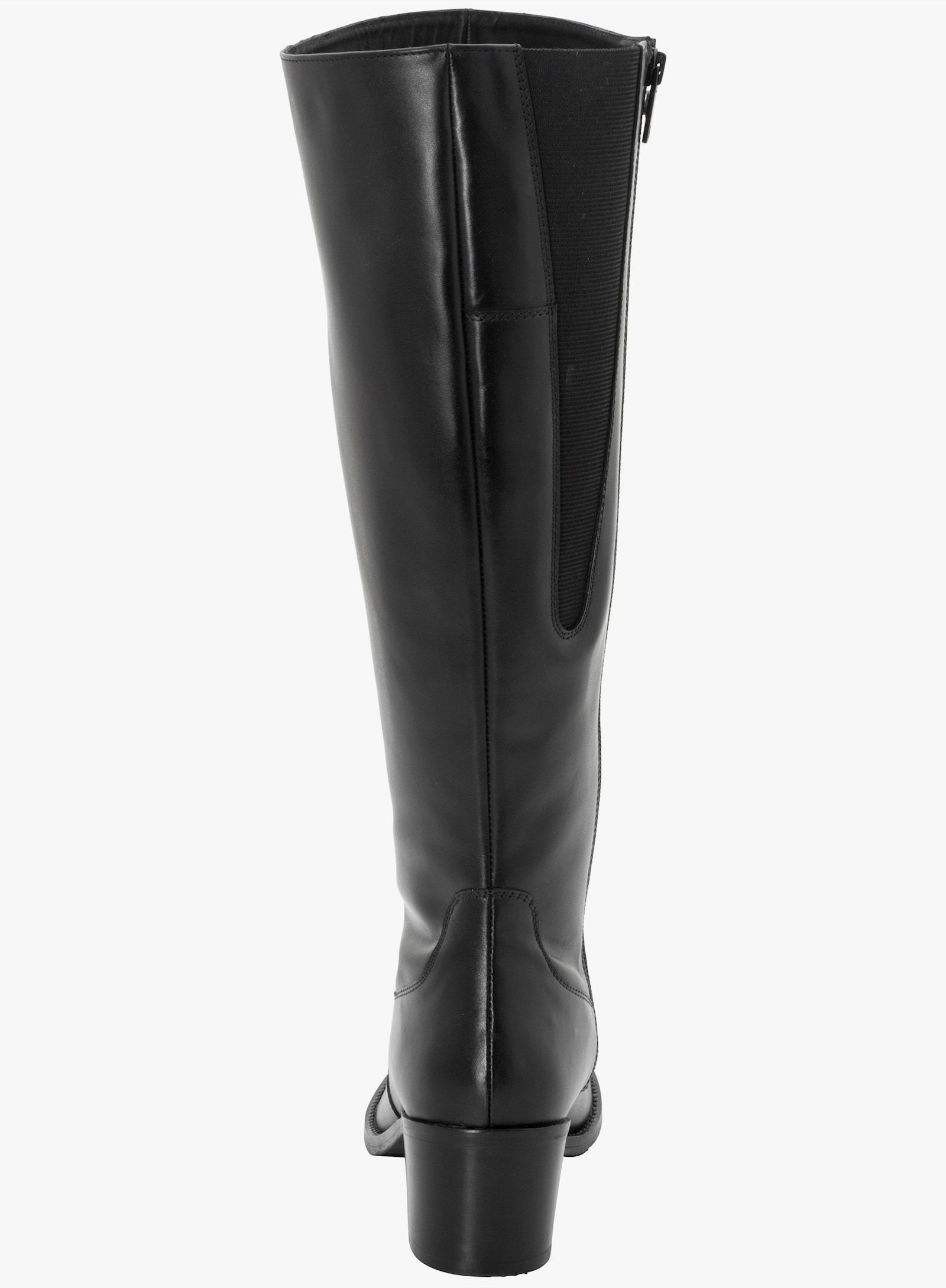 sheego Weitschaftstiefel aus Leder, mit Stretch-Einsatz - schwarz