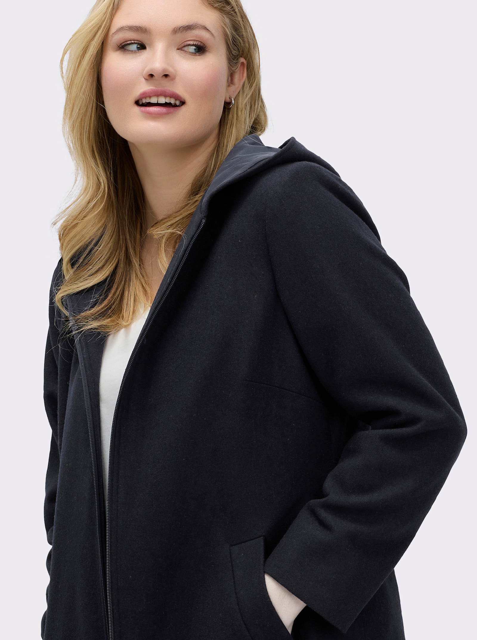 sheego Wintermantel mit Wollanteil - tiefblau