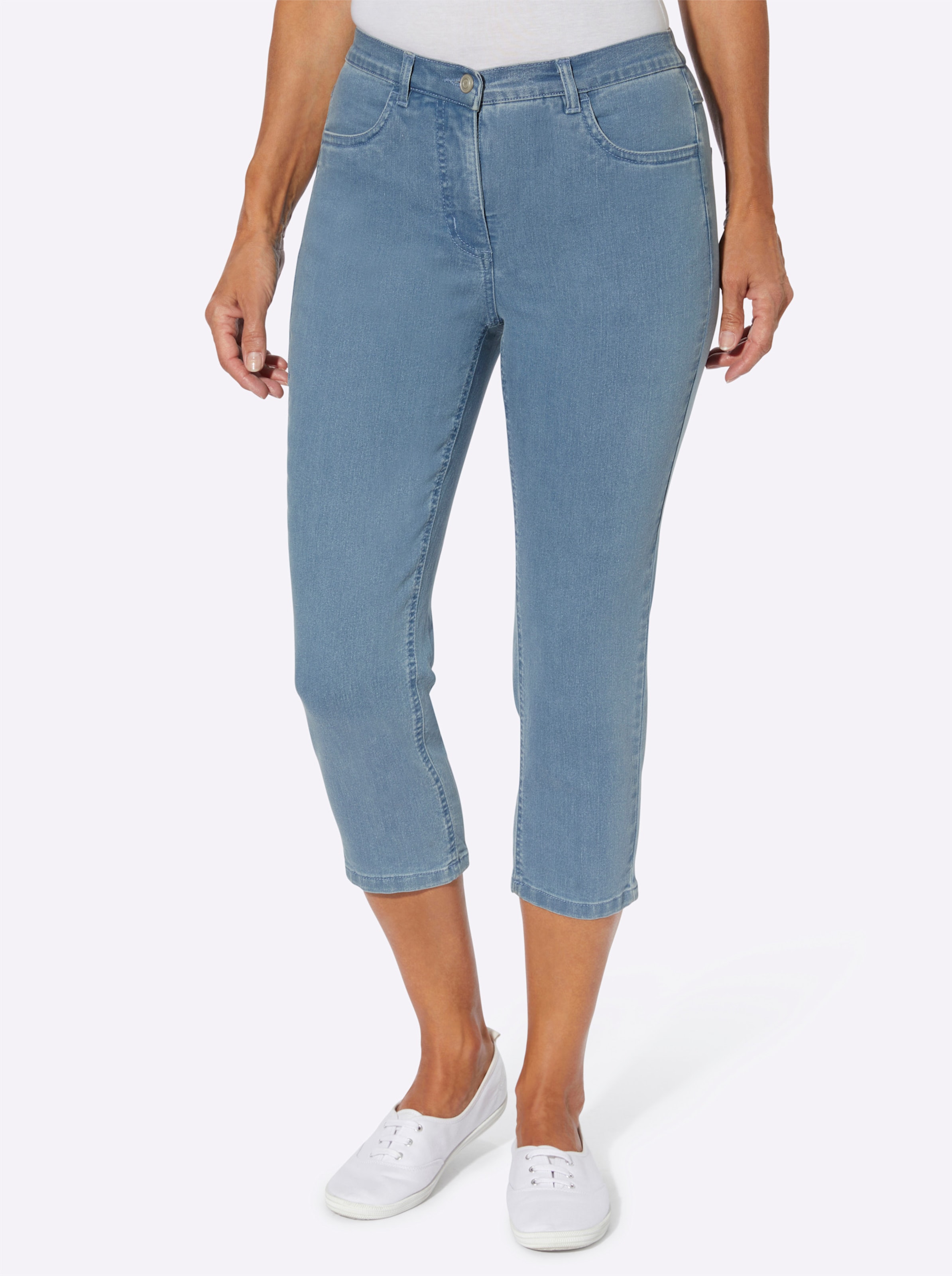 Witt Damen 3/4-Jeans mit Zier-Schnürungen, blue-bleached