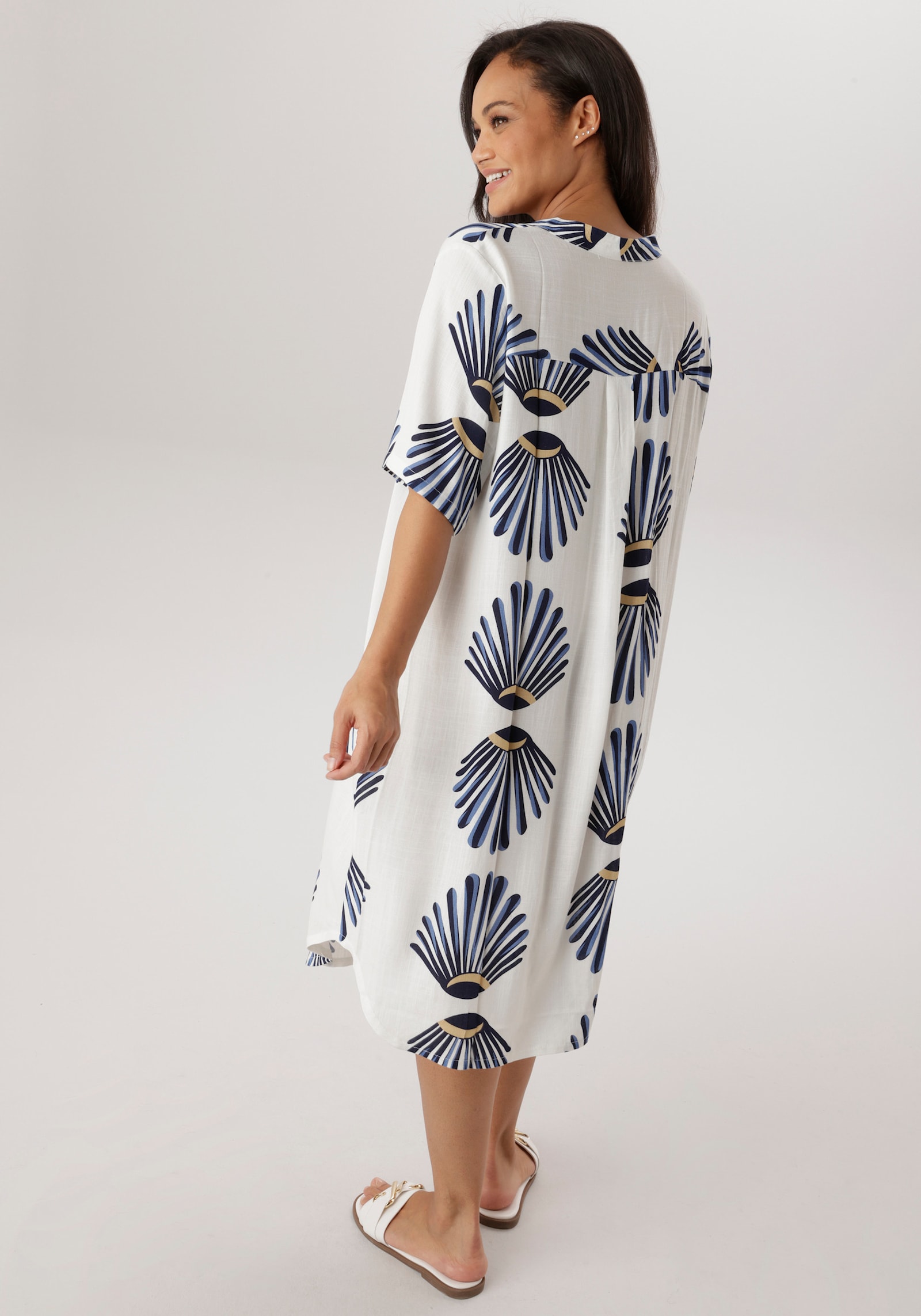 Aniston PLUS Blusenkleid - weiß-marine-blau-beige