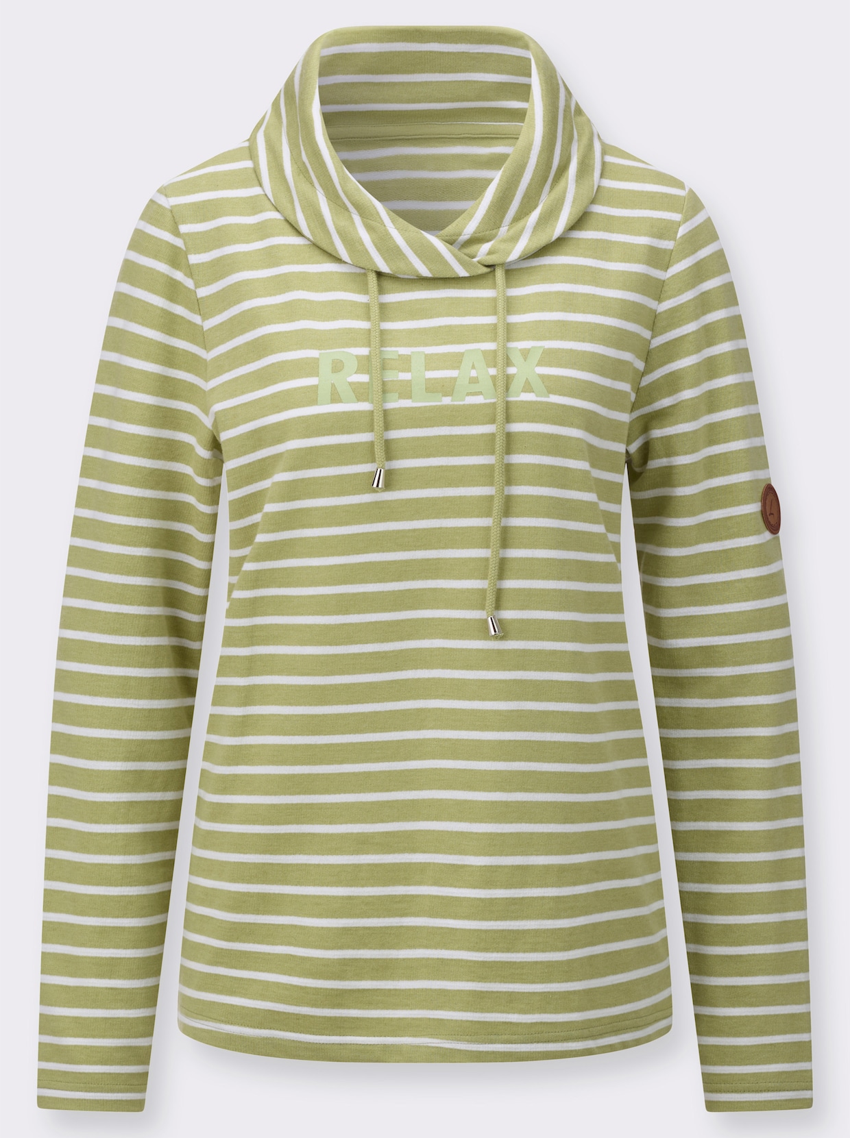 Sweatshirt mit regulierbarem Rollkragen - lindgrün-weiß-geringelt