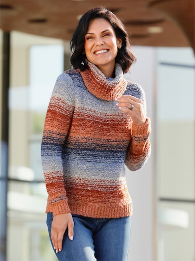 Pullover - papaya-bleu-gemustert