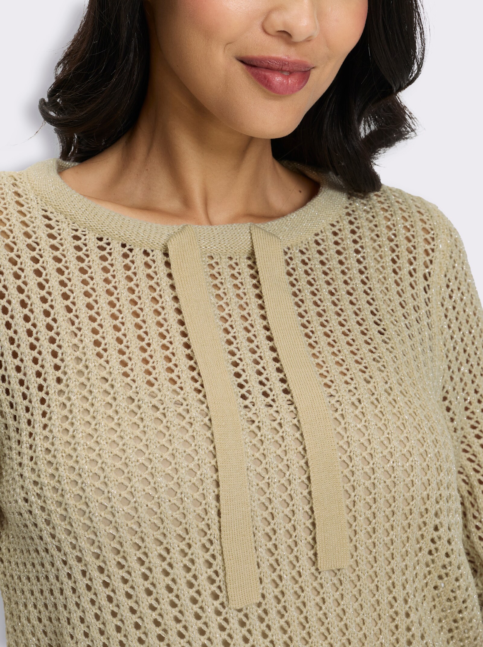 Ajourpullover mit Glanzgarn - sand