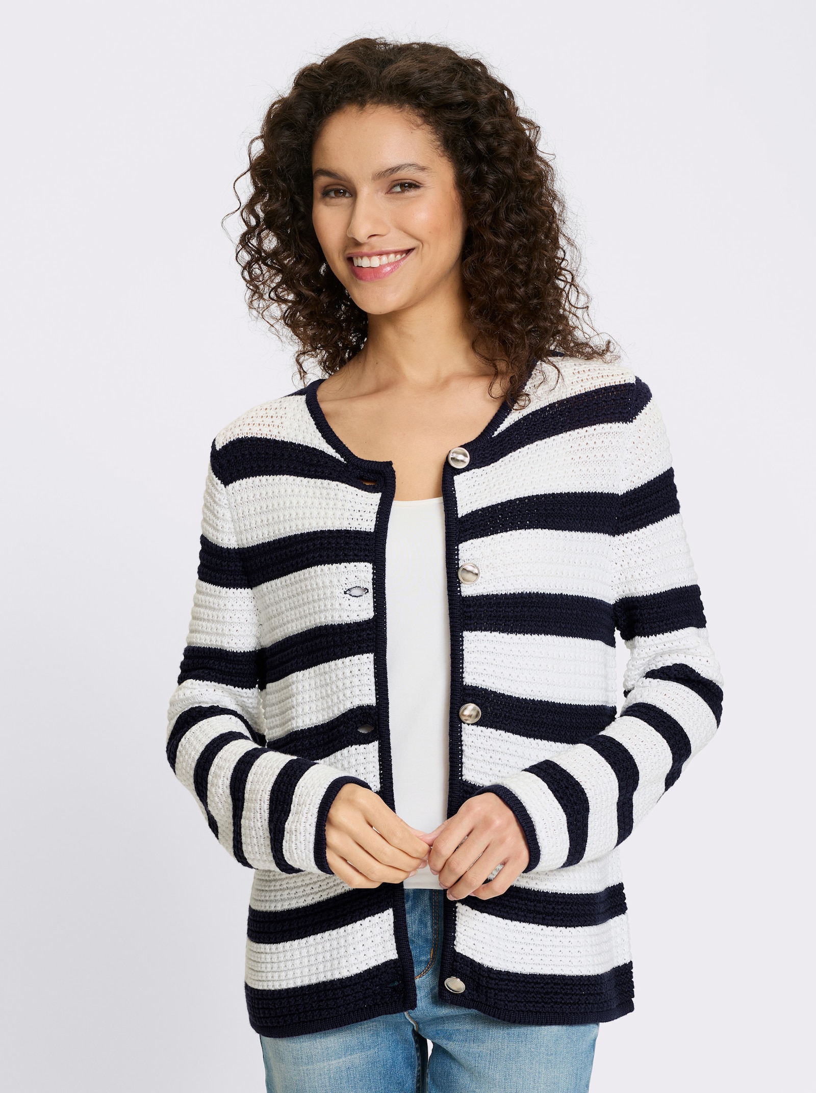 heine Strickjacke mit Ringelmuster - marine-ecru-gestreift