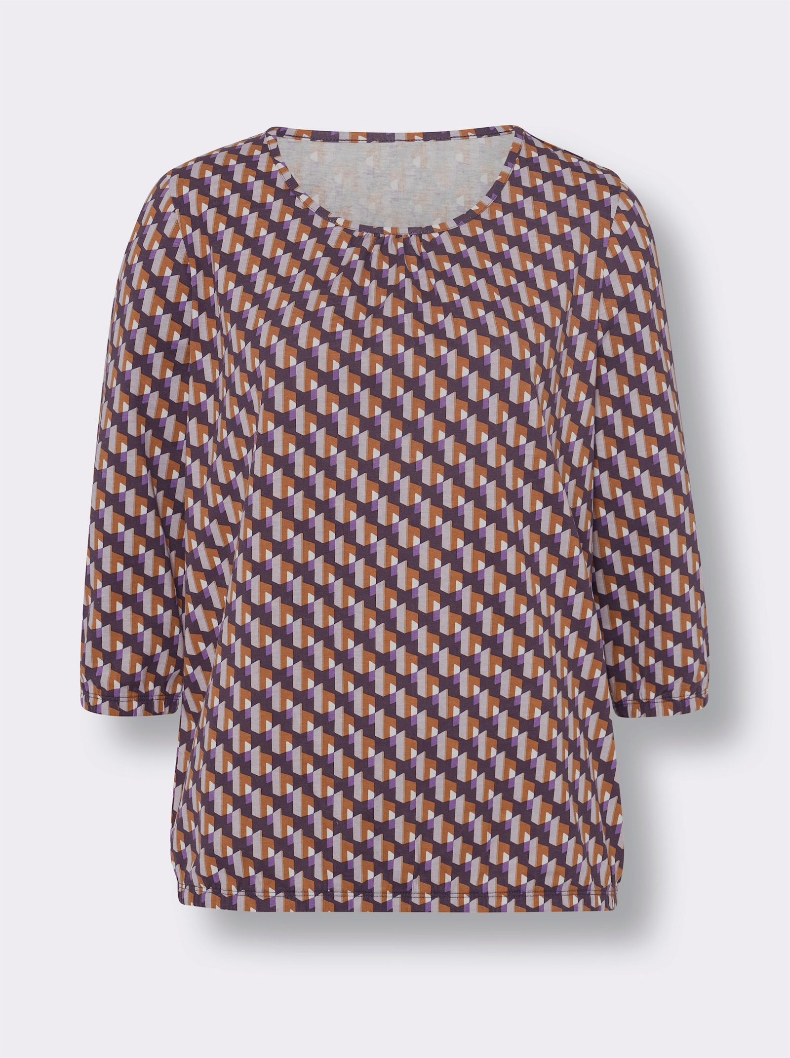 3/4-Arm-Shirt im grafischen Muster - aubergine-flieder-bedruckt