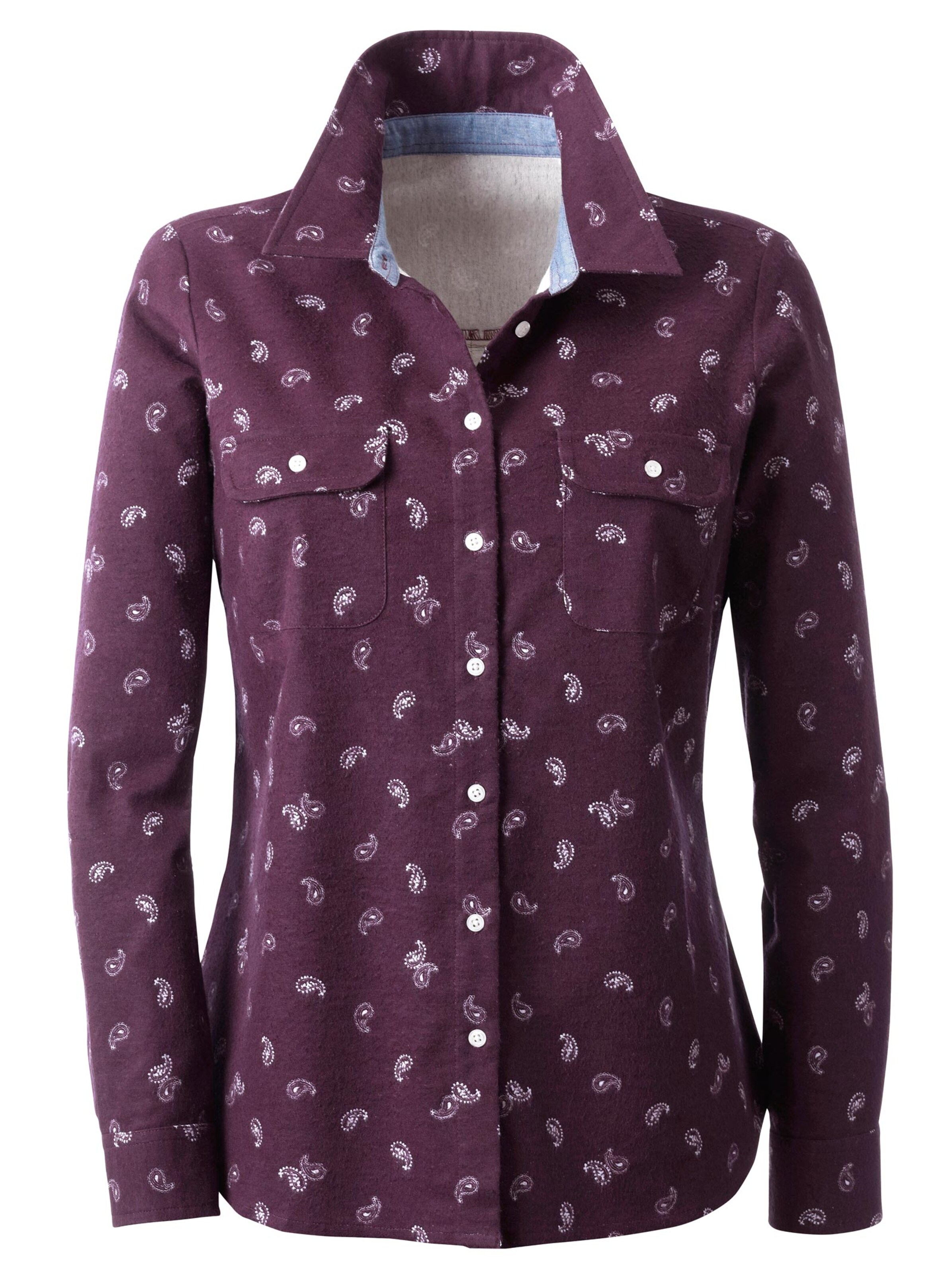 Hemdbluse - brombeer-weiß-gemustert