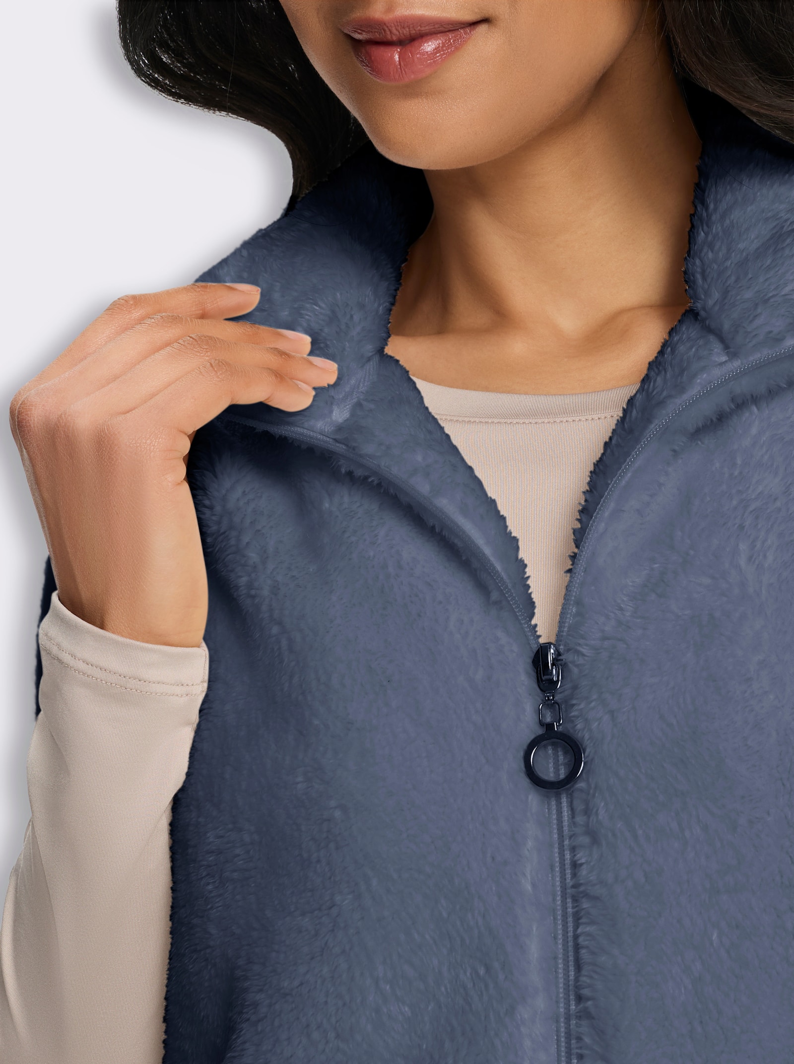 Fleeceweste mit aufgesetzten Taschen - rauchblau