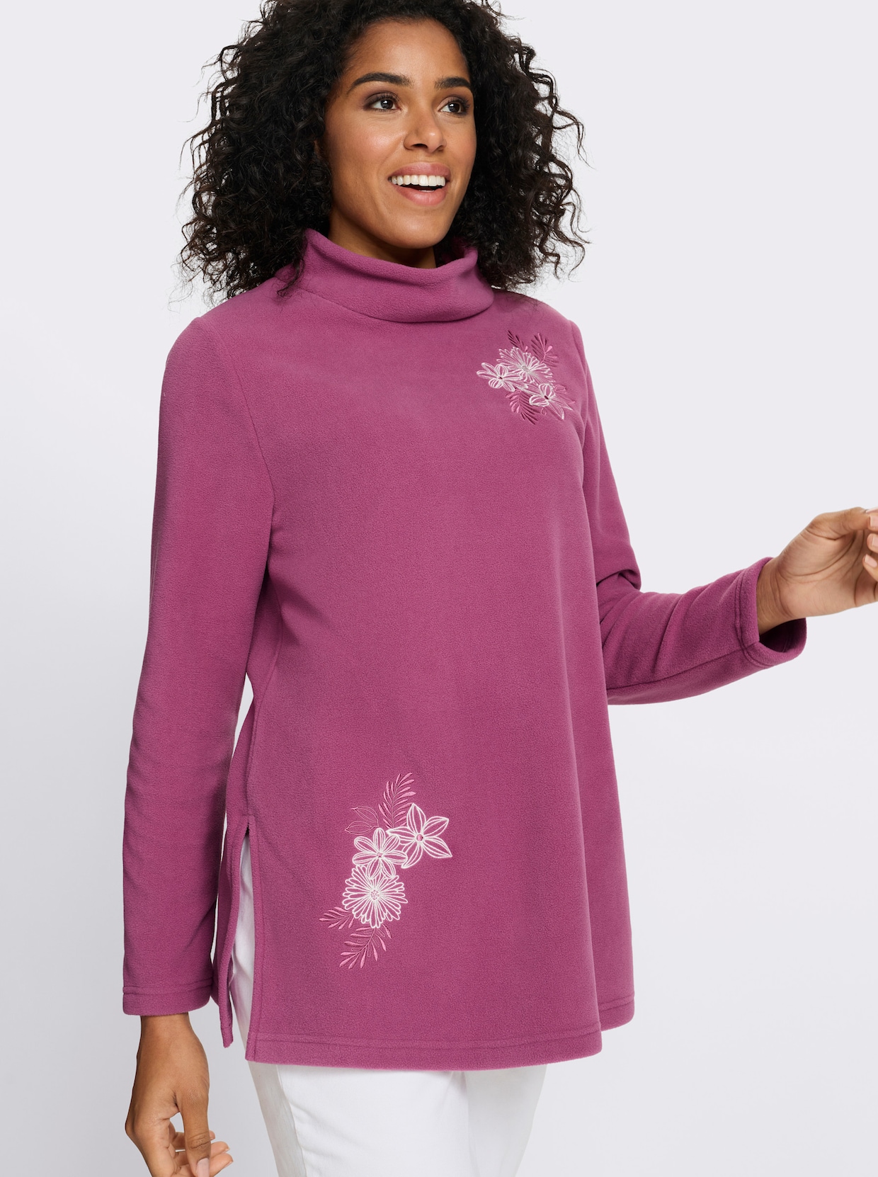 Fleeceshirt in Longform mit Stehkragen - erika