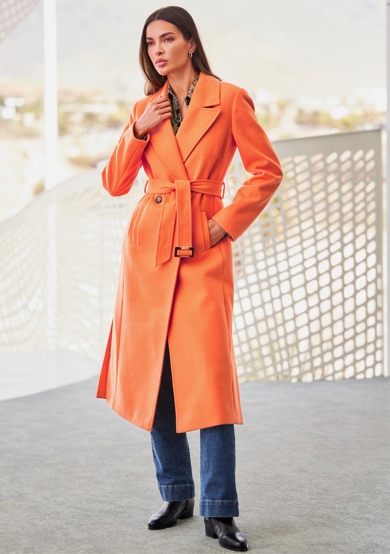 heine Mantel mit Fischgrat-Muster - orange