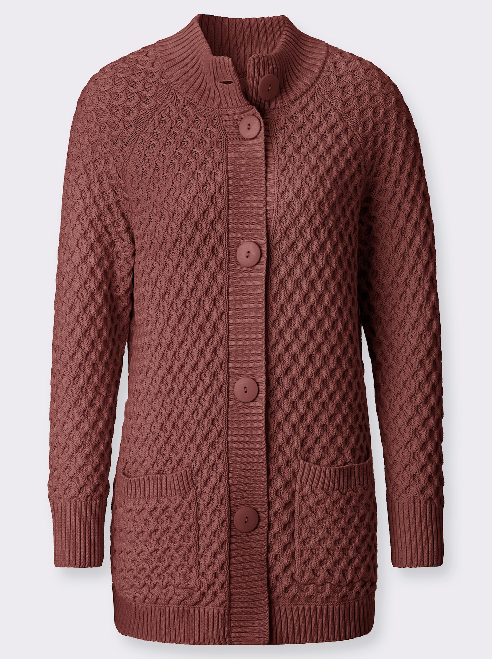 Longstrickjacke mit Taschen - rotbraun