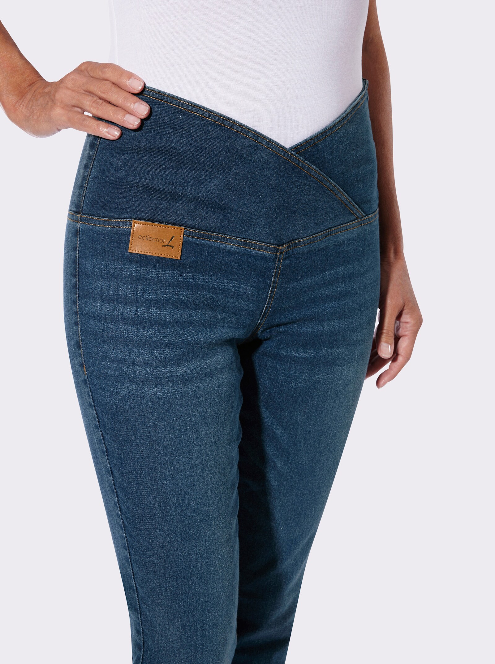 7/8-Jeans mit überlappendem Bund - blue-stone-washed