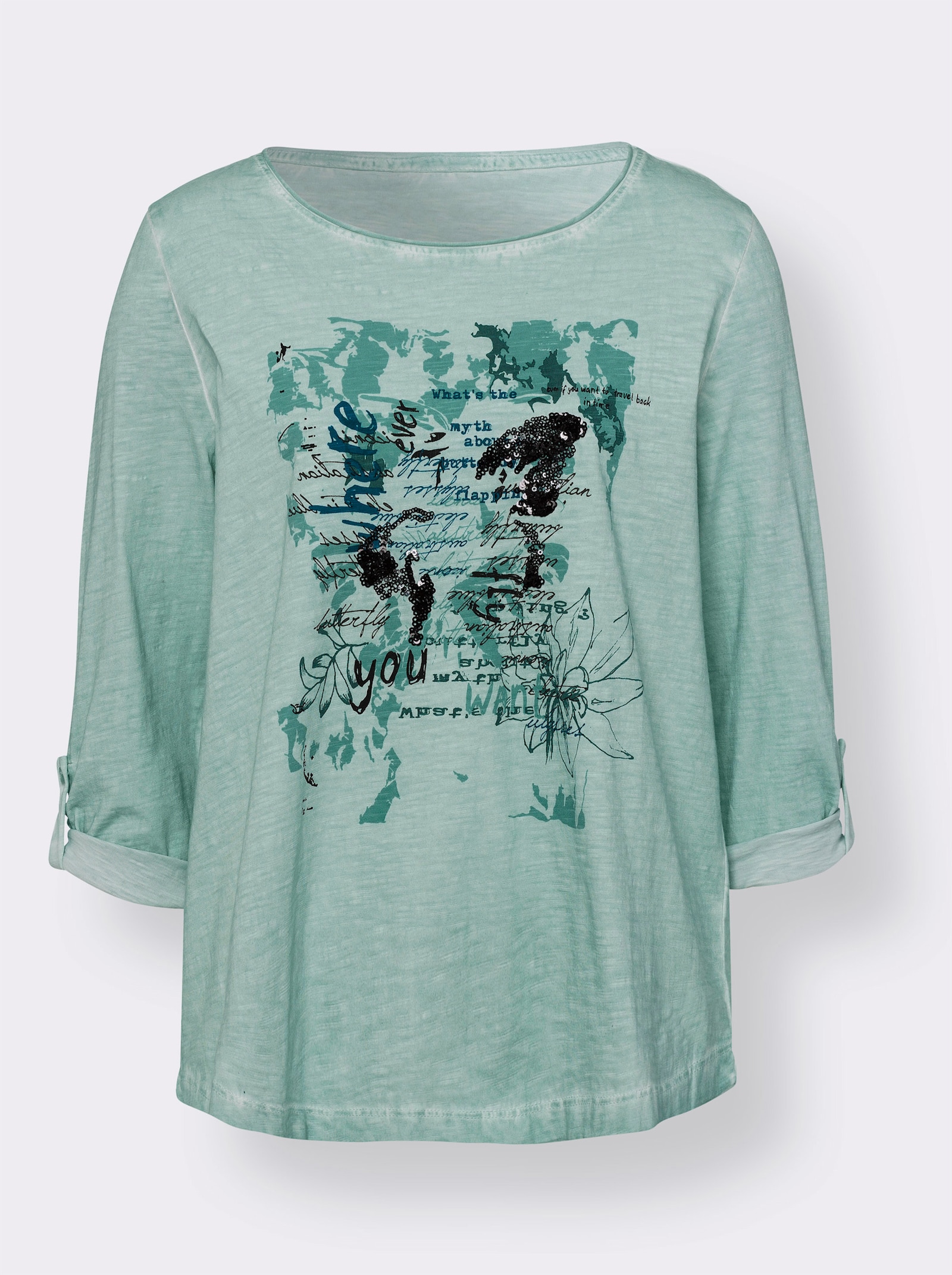 heine Print-Shirt mit Pailletten - kalkmint