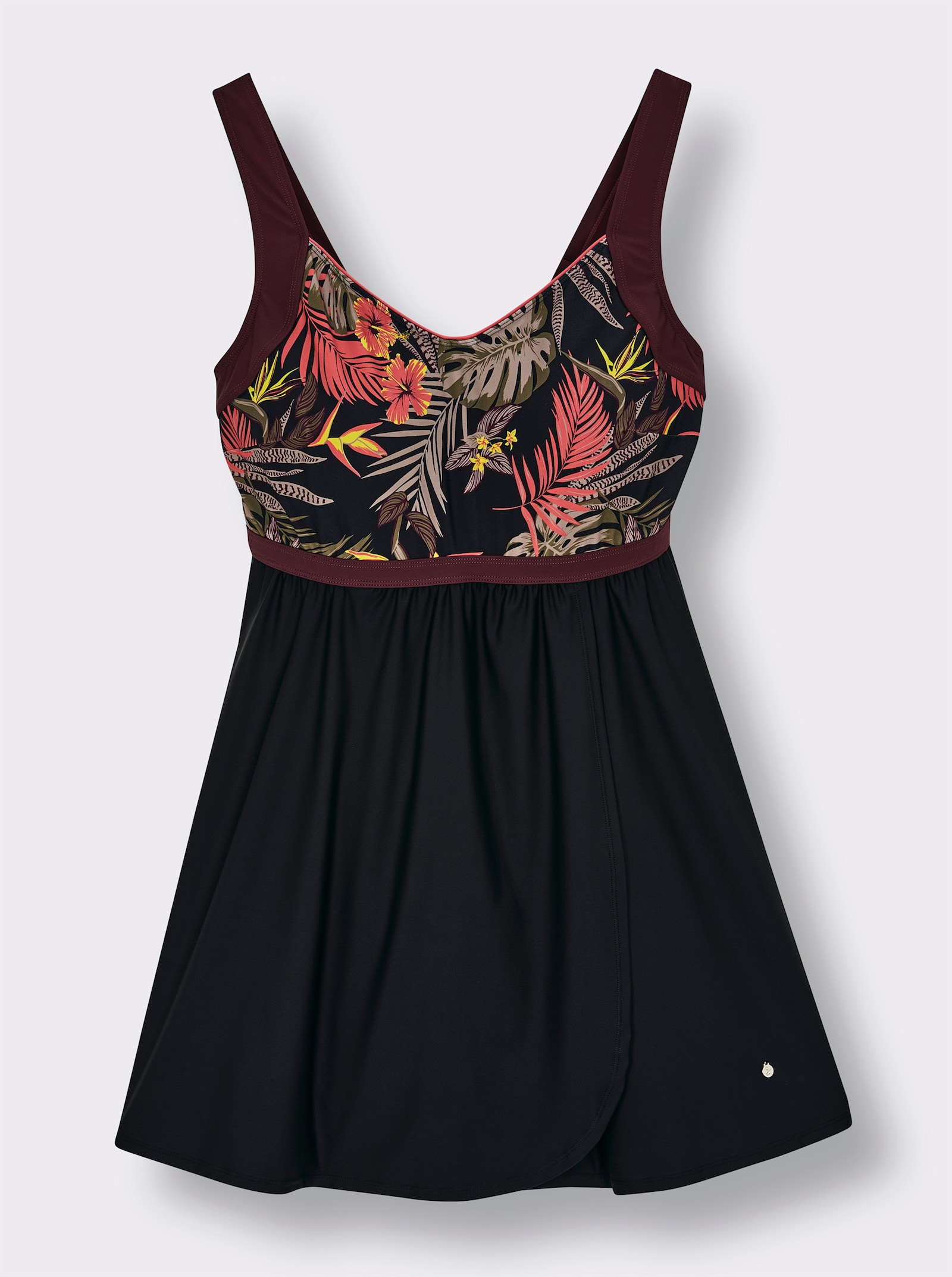 sheego Badekleid mit tropischem Print - schwarz-burgund-bedruckt