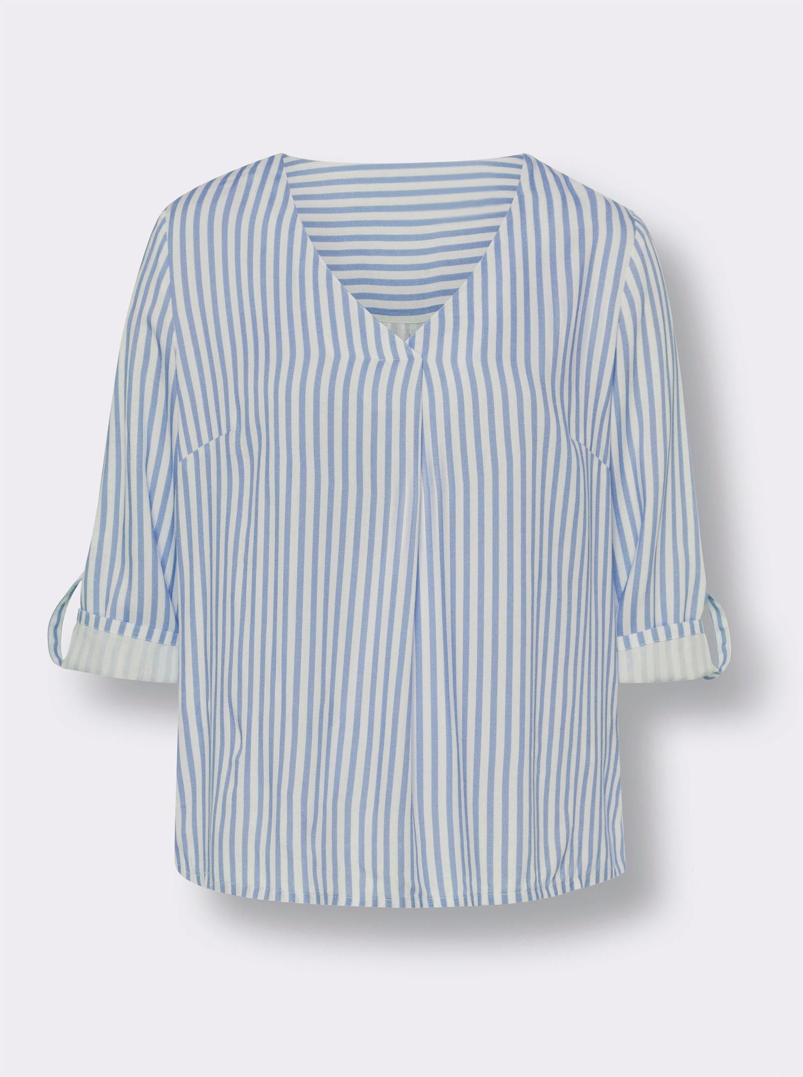 heine Schlupfbluse mit V-Ausschnitt - himmelblau-ecru-gestreift