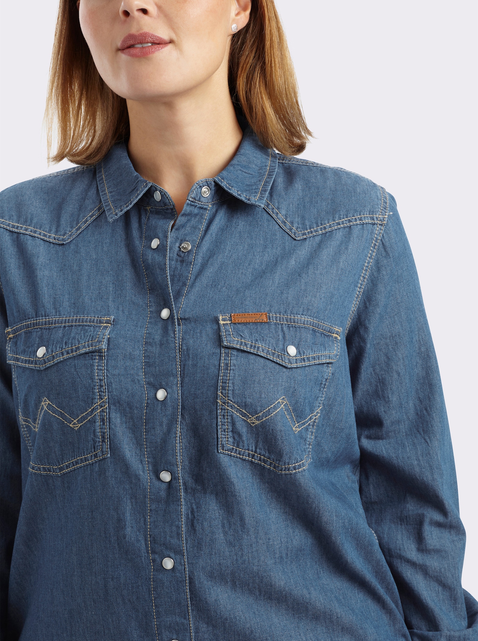 Jeansbluse mit Druckknopfleiste - blue-bleached