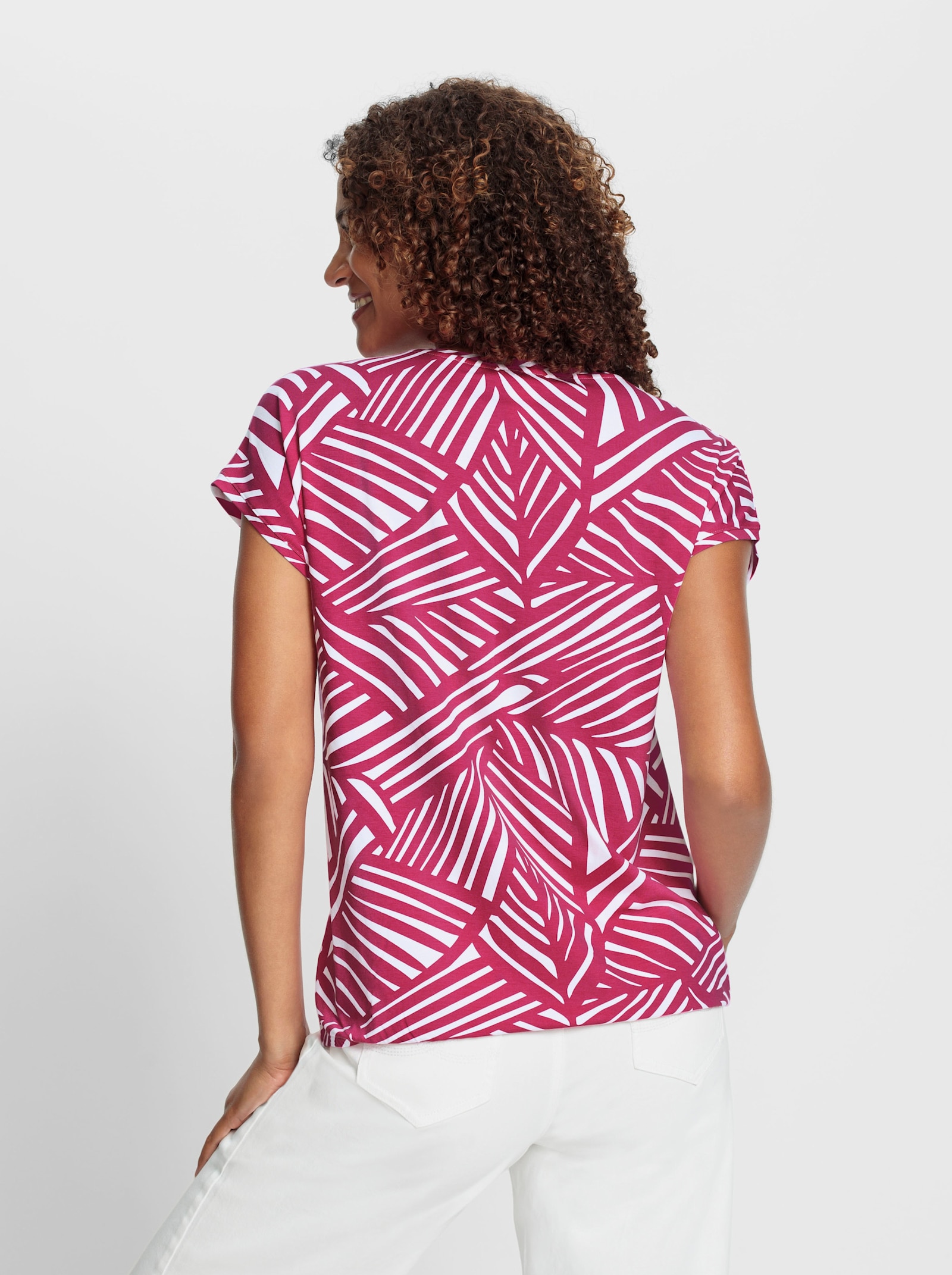 Shirt in tweekleurig dessin, onderhoudsarm - fuchsia/wit bedrukt