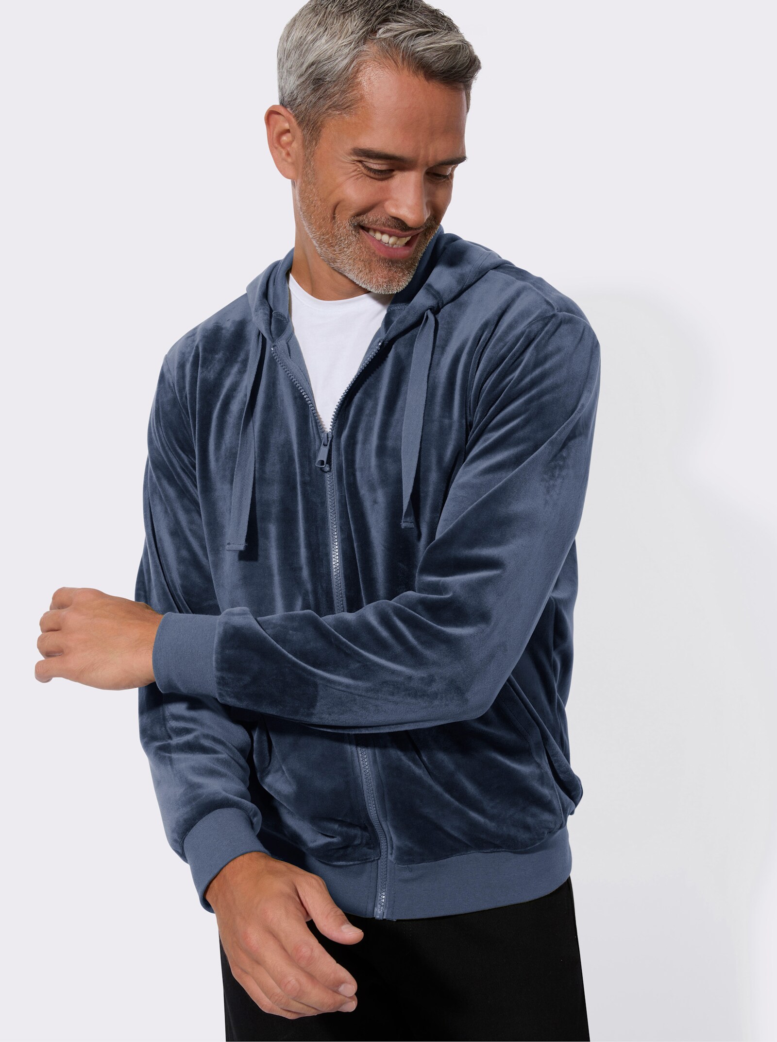 Kapuzennickijacke mit elastischen Bündchen - rauchblau