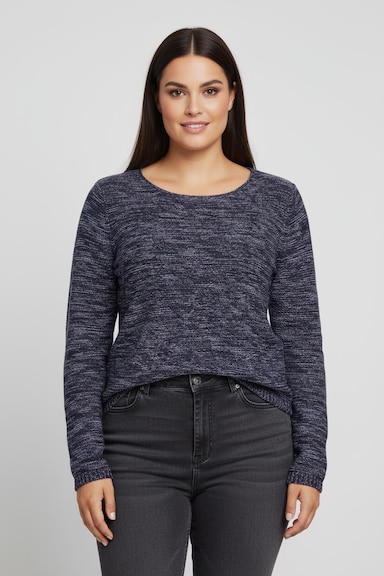 Rundhalspullover aus Melange-Strick - marine-meliert