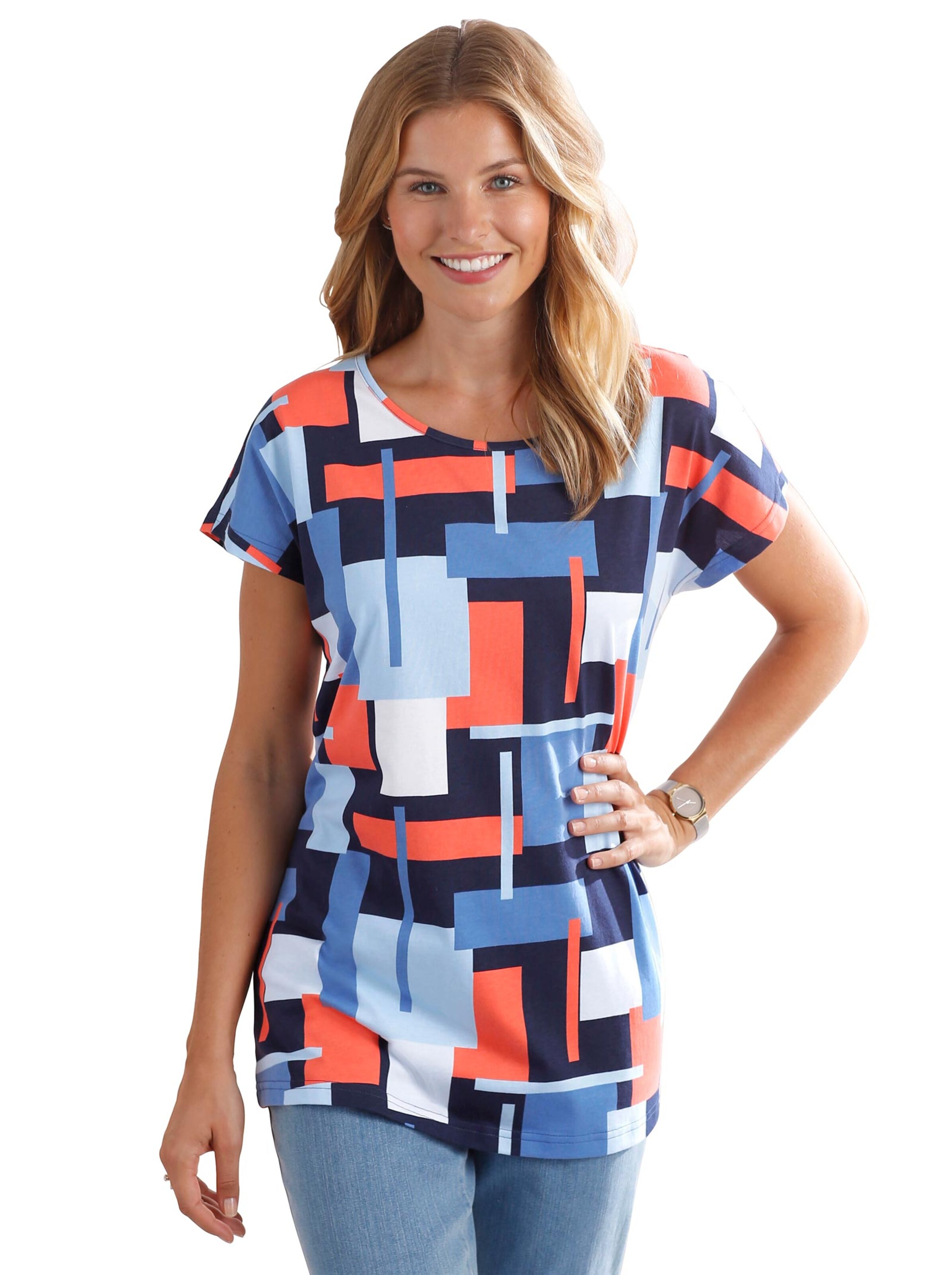 Shirt - koralle-blau-gemustert