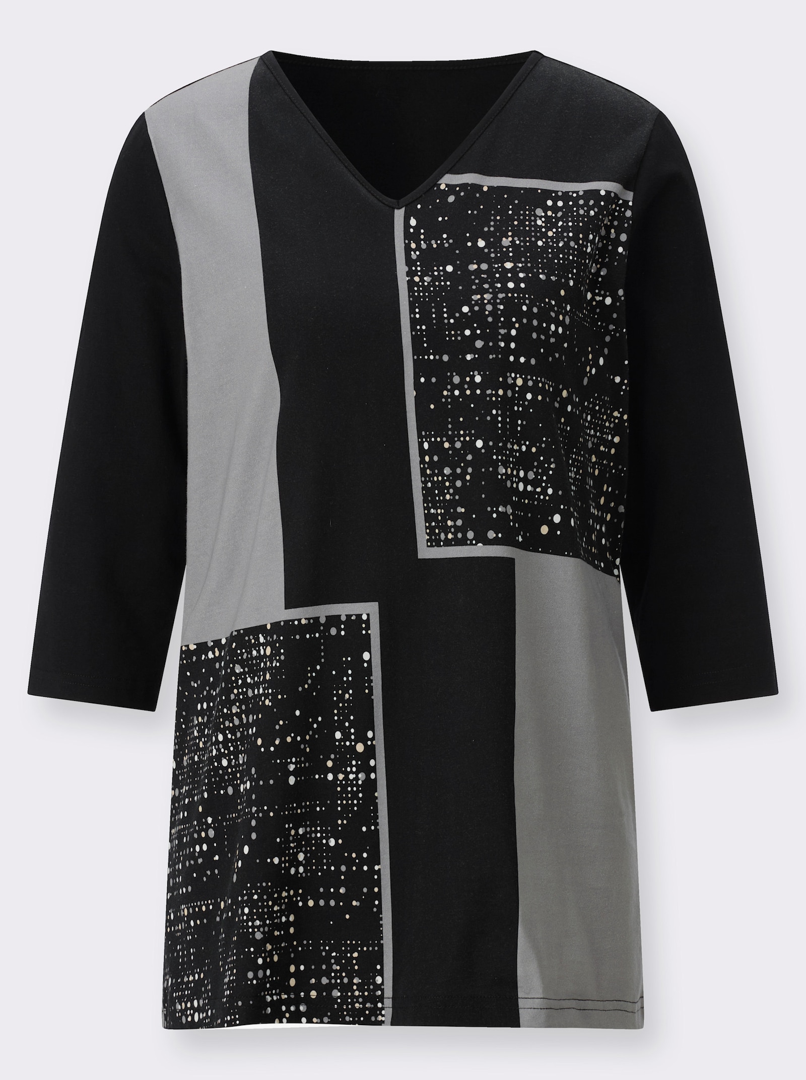 Longshirt mit platziertem Druckmuster - schwarz-grau