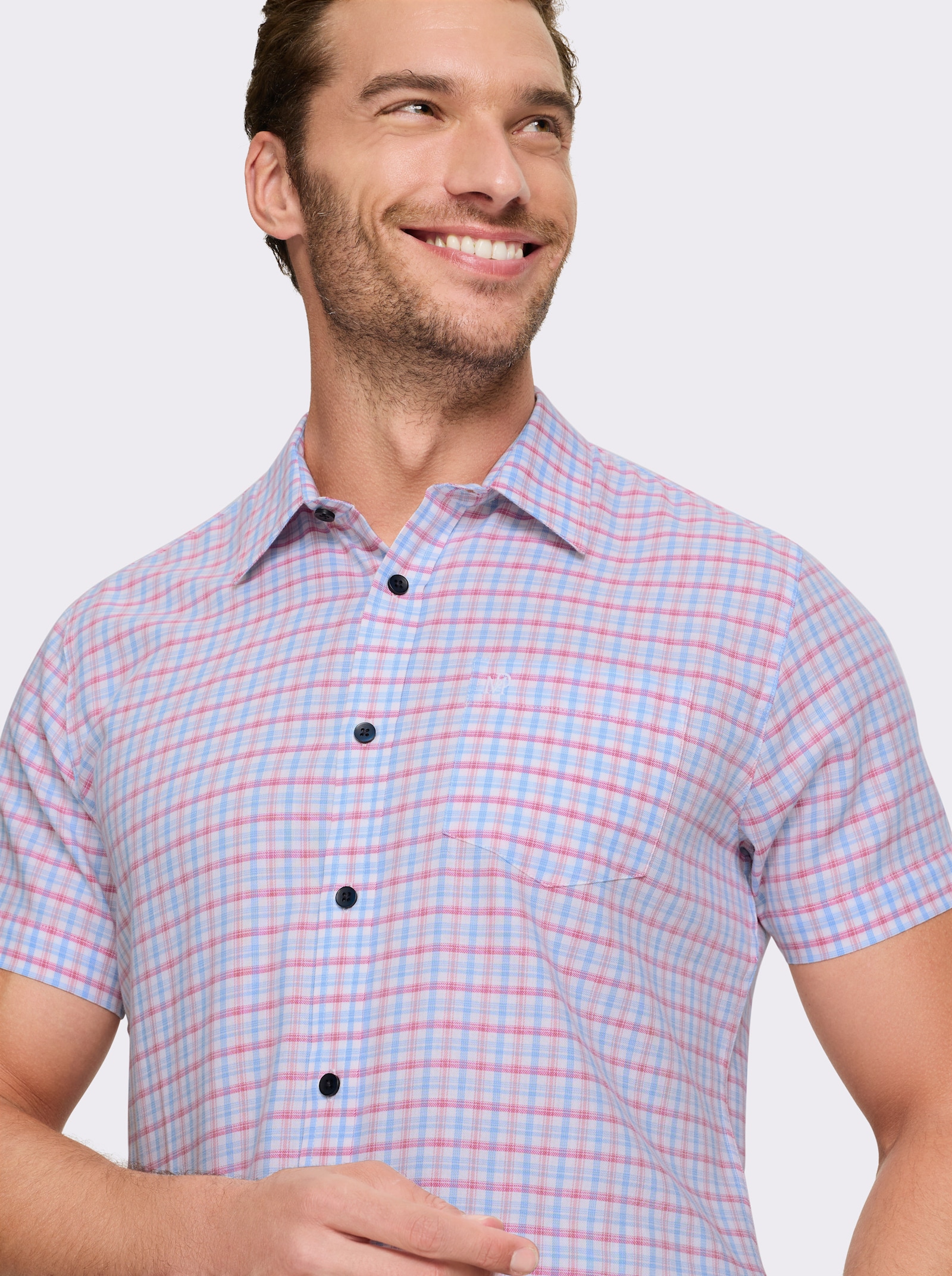 Marco Donati Kurzarmhemd , bügelfrei - himmelblau-fuchsia-kariert