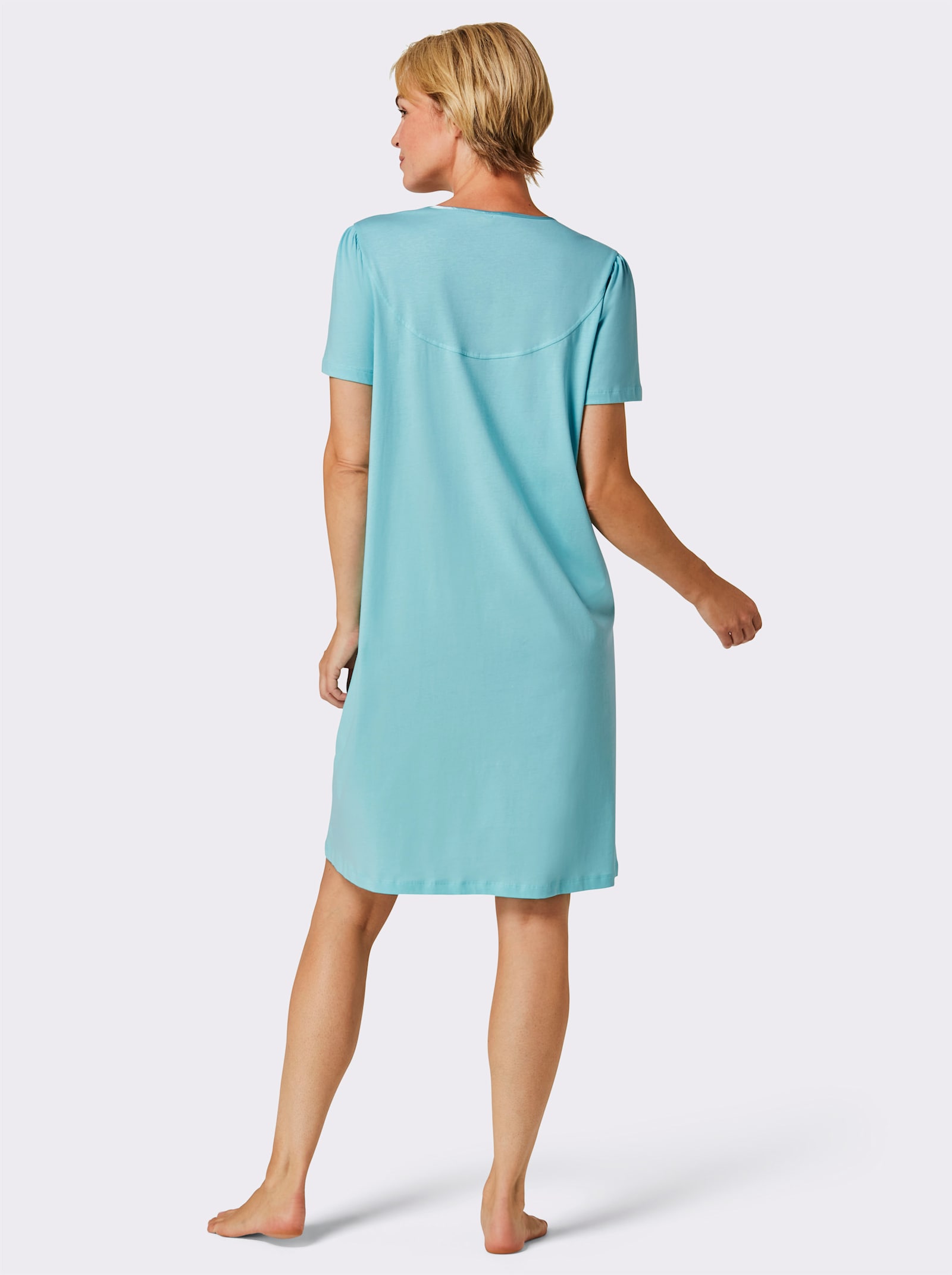 wäschepur Nachthemd met vogelborduursel - aquamarine