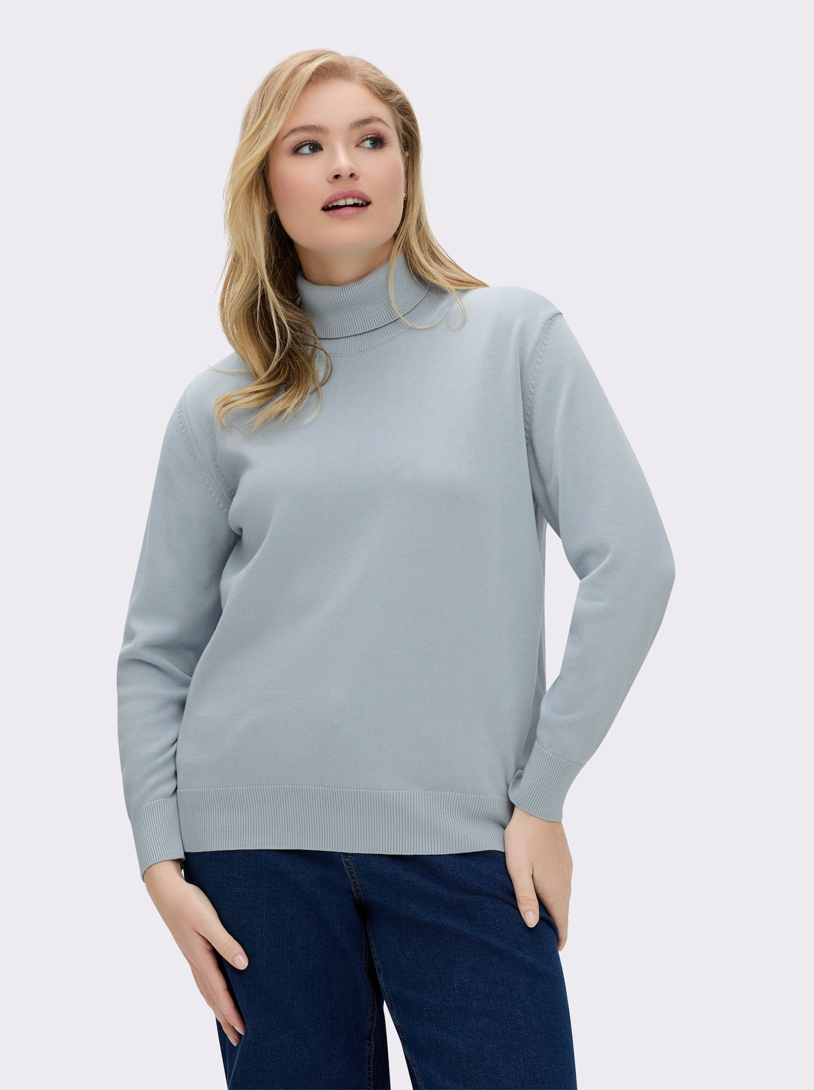 Rollkragenpullover aus reiner Baumwolle - bleu