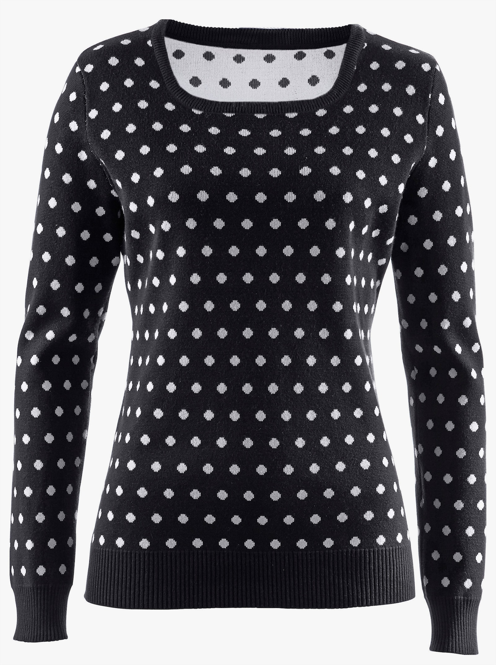Gebreide pullover met stippenmotief - zwart/wit gestippeld