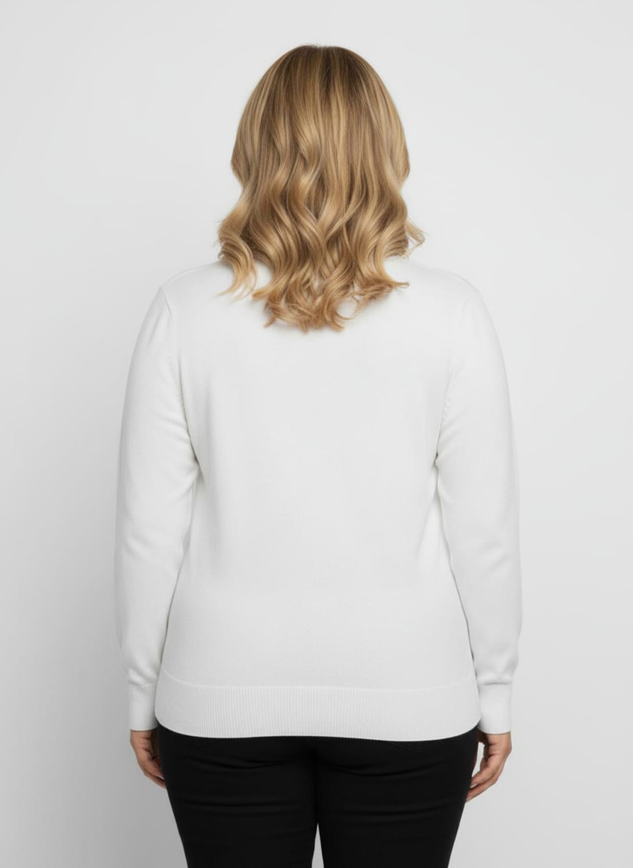 Stehkragenpullover mit Ripp-Abschlüssen - ecru