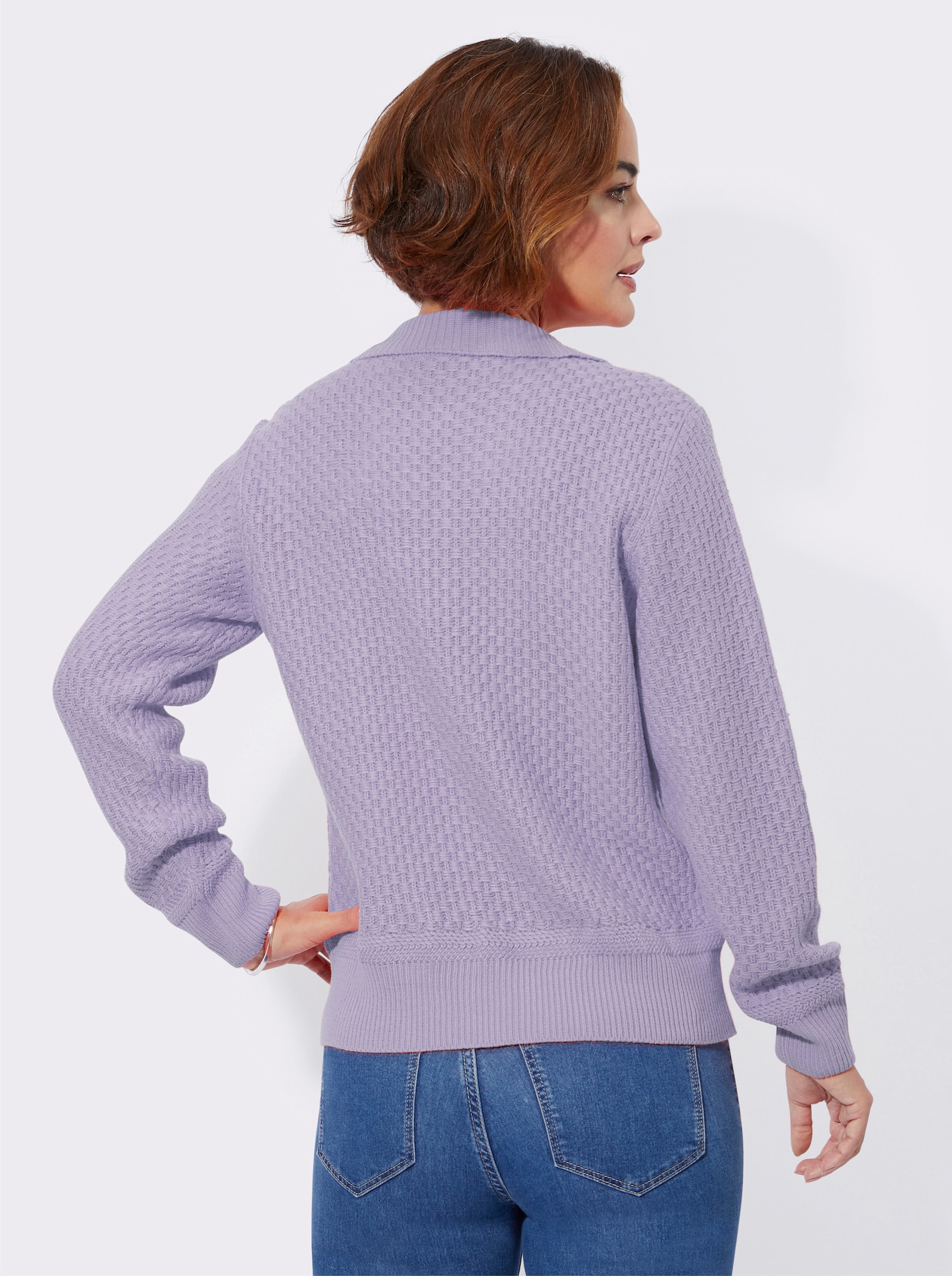 Polopullover mit Strickstruktur - flieder