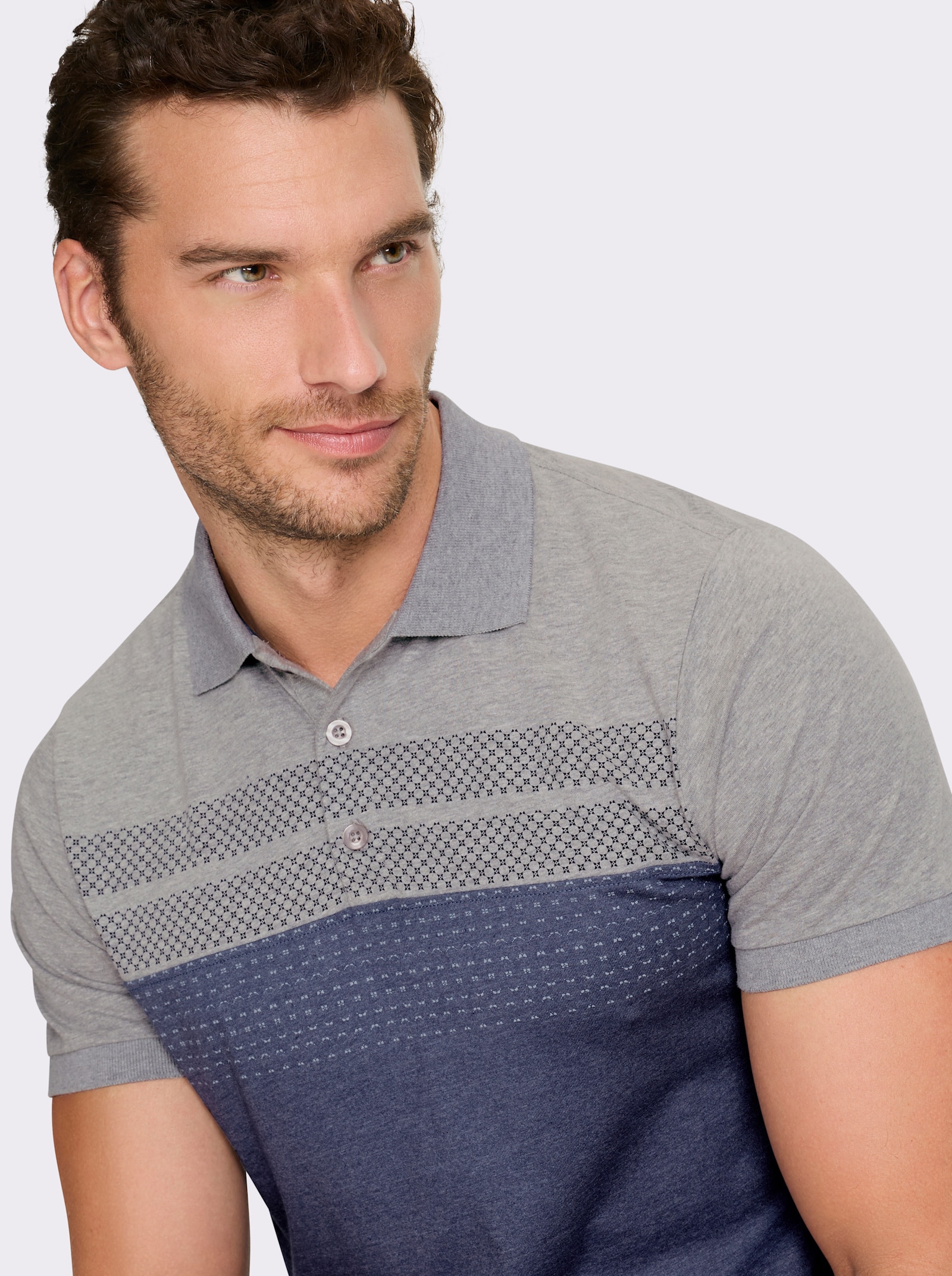 Marco Donati Kurzarmshirt mit Kontrast-Dessin - grau-rauchblau-meliert