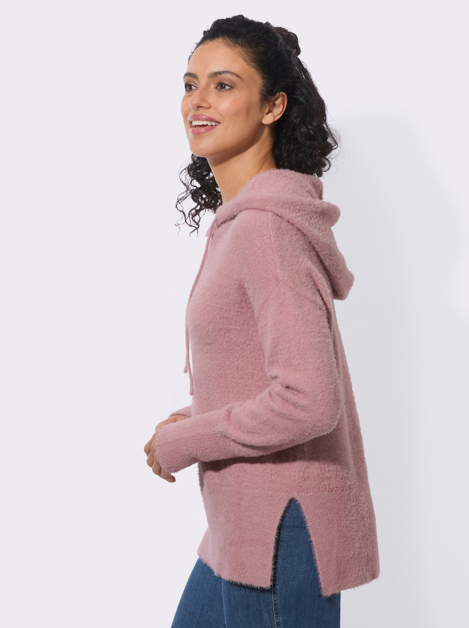 Kapuzenpullover aus haarigem Effektgarn - hortensie