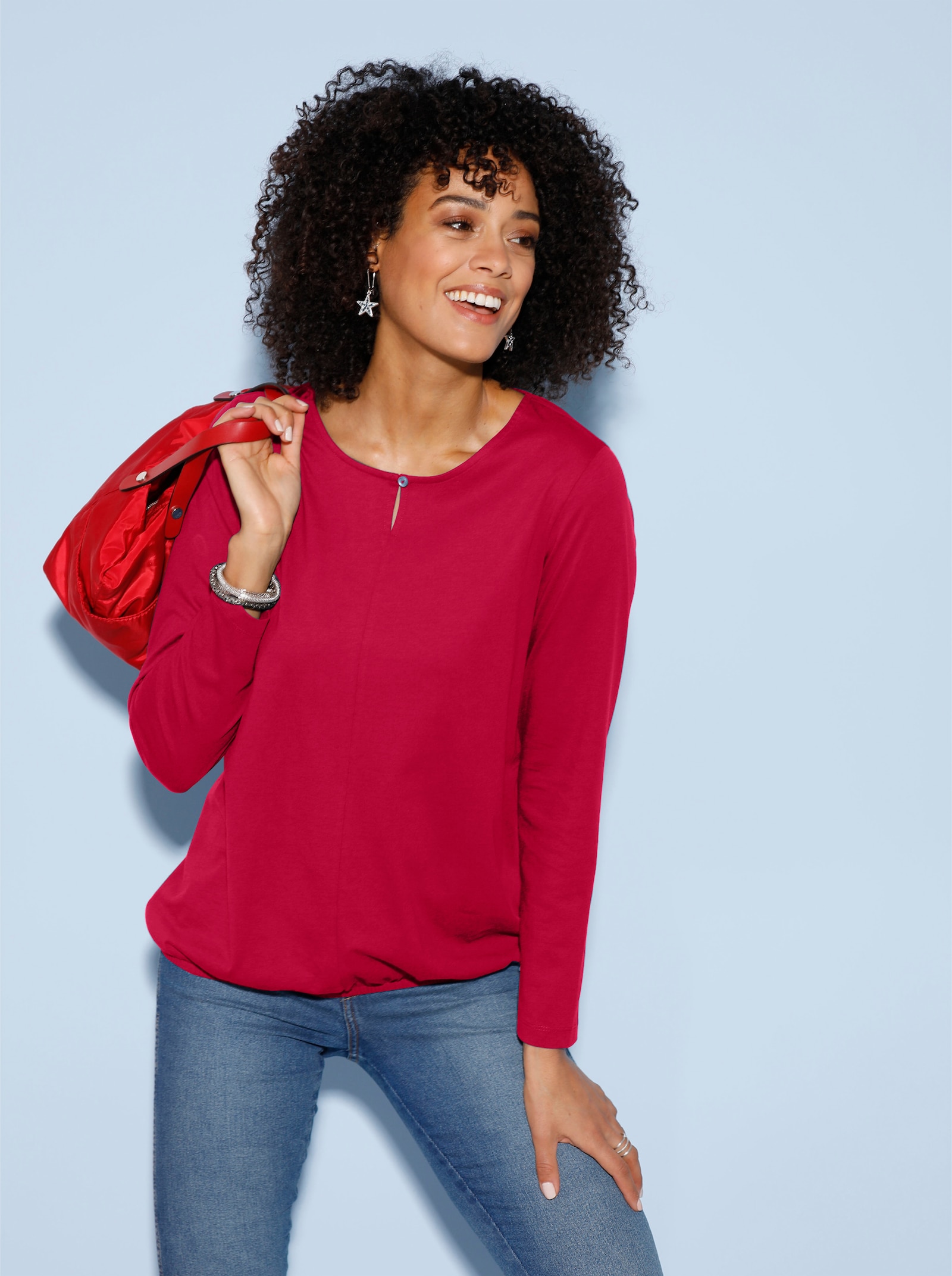 Langarmshirt mit elastischem Saum - rot