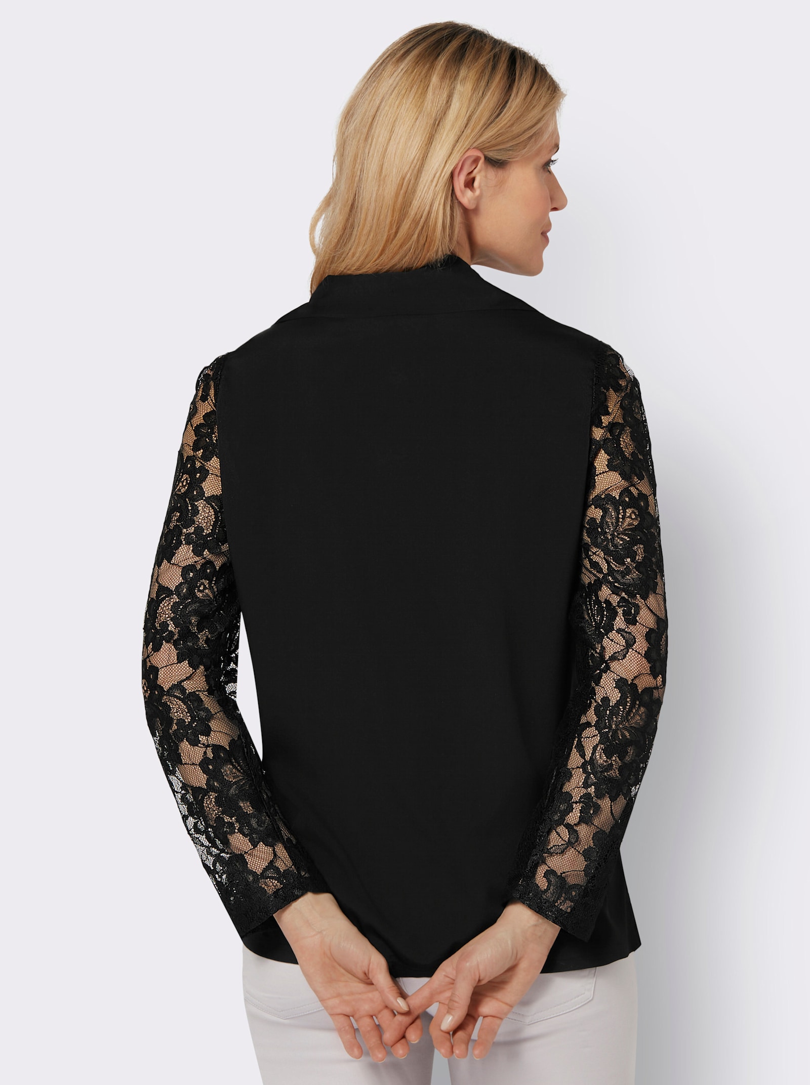 Kanten blouse in twinset-look - zwart