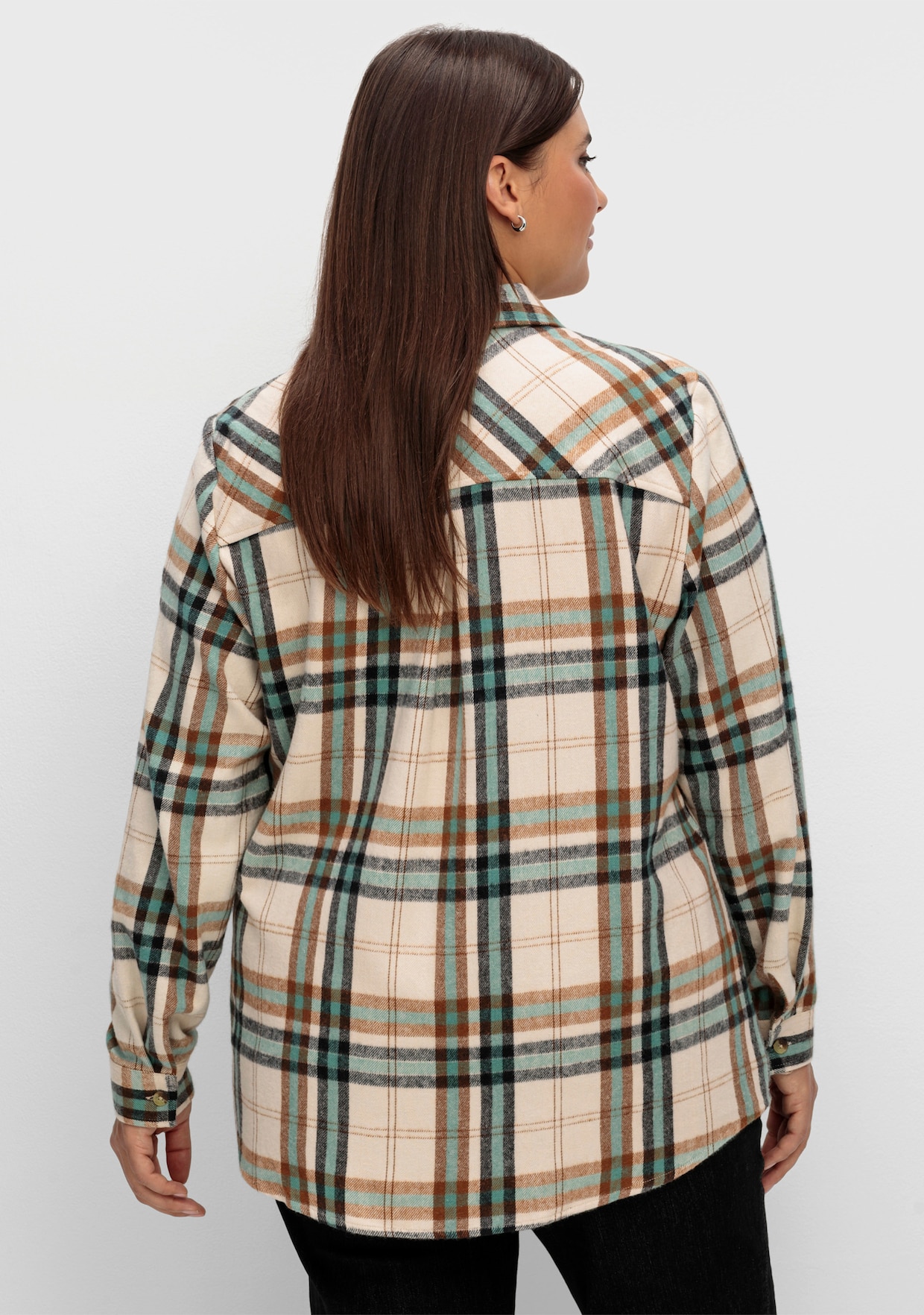 Flanellbluse mit mehrfarbigem Webkaro - jade-elfenbein-kariert