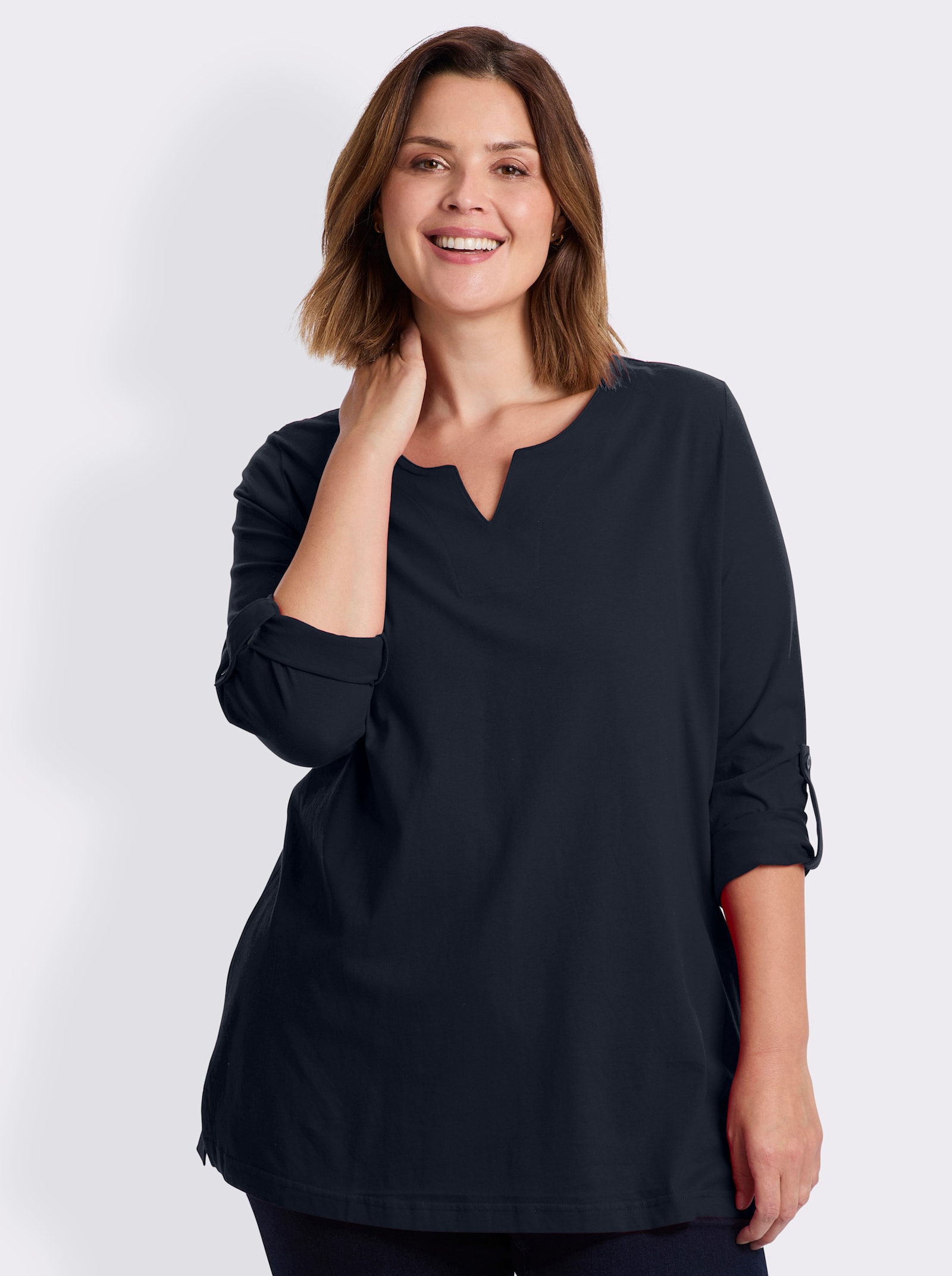 Longshirt mit Ärmeln zum Krempeln - marine