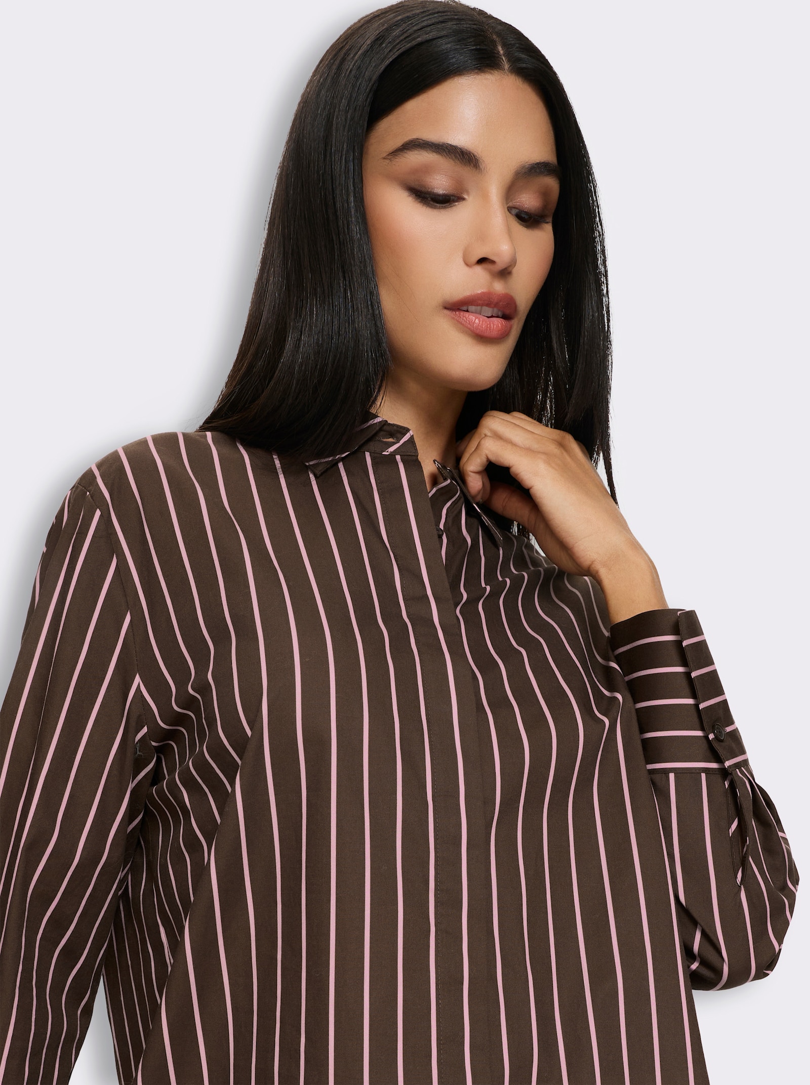 heine Gestreifte Bluse mit Knopfleiste hinten - schoko-rosé-gestreift