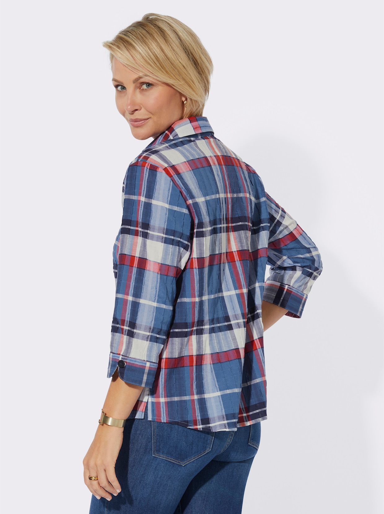 Bluse - jeansblau-erdbeere-kariert