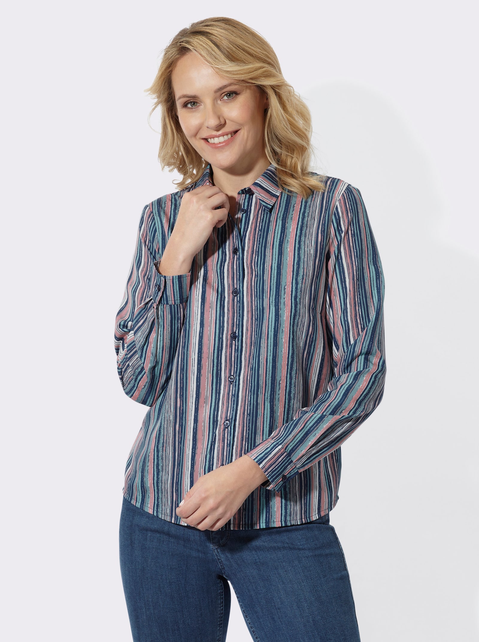Hemdbluse im Streifenmuster - marine-rosenholz-gestreift